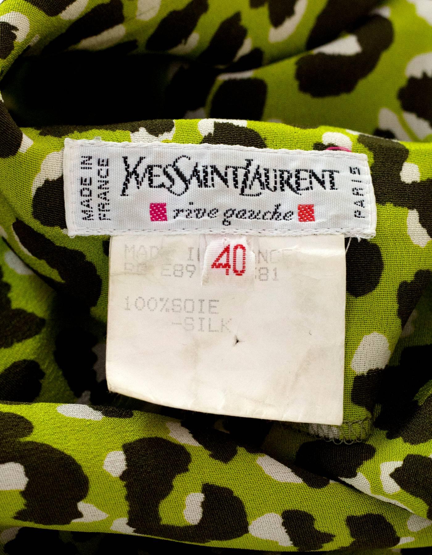 Women's YSL Green & Brown Leopard Print Wrap Dress sz FR40