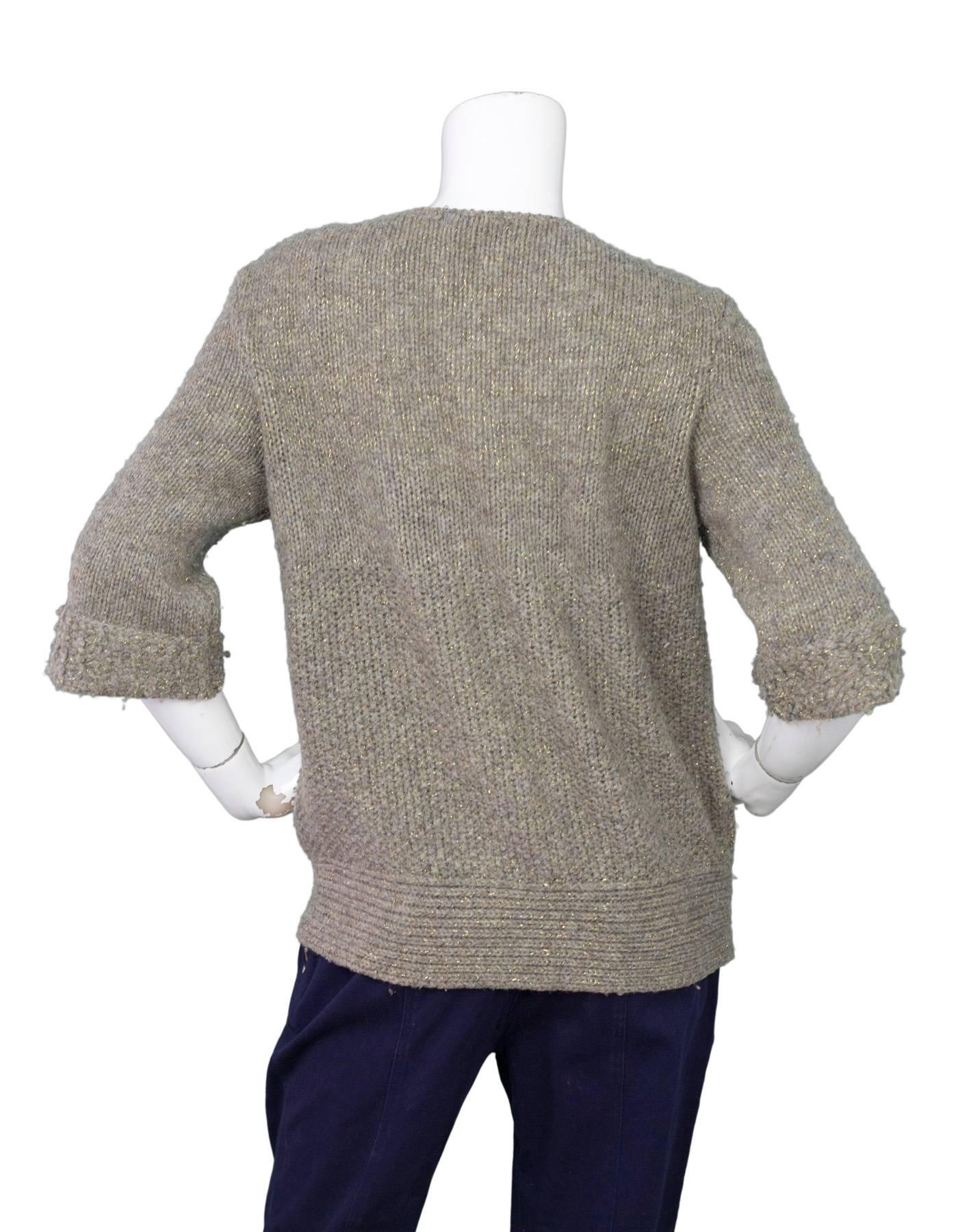 Gray Louis Vuitton Metallic Taupe Wool Double Breasted Sweater sz M