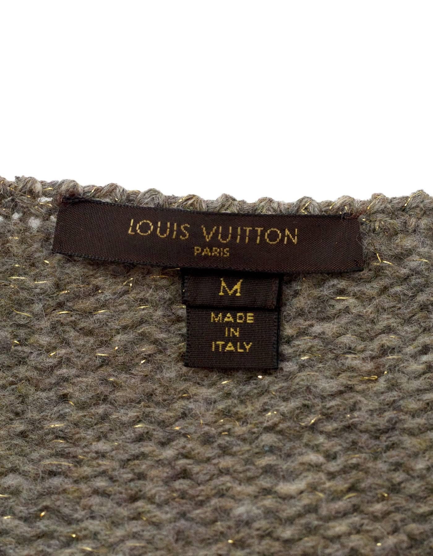 Louis Vuitton Metallic Taupe Wool Double Breasted Sweater sz M In Excellent Condition In New York, NY