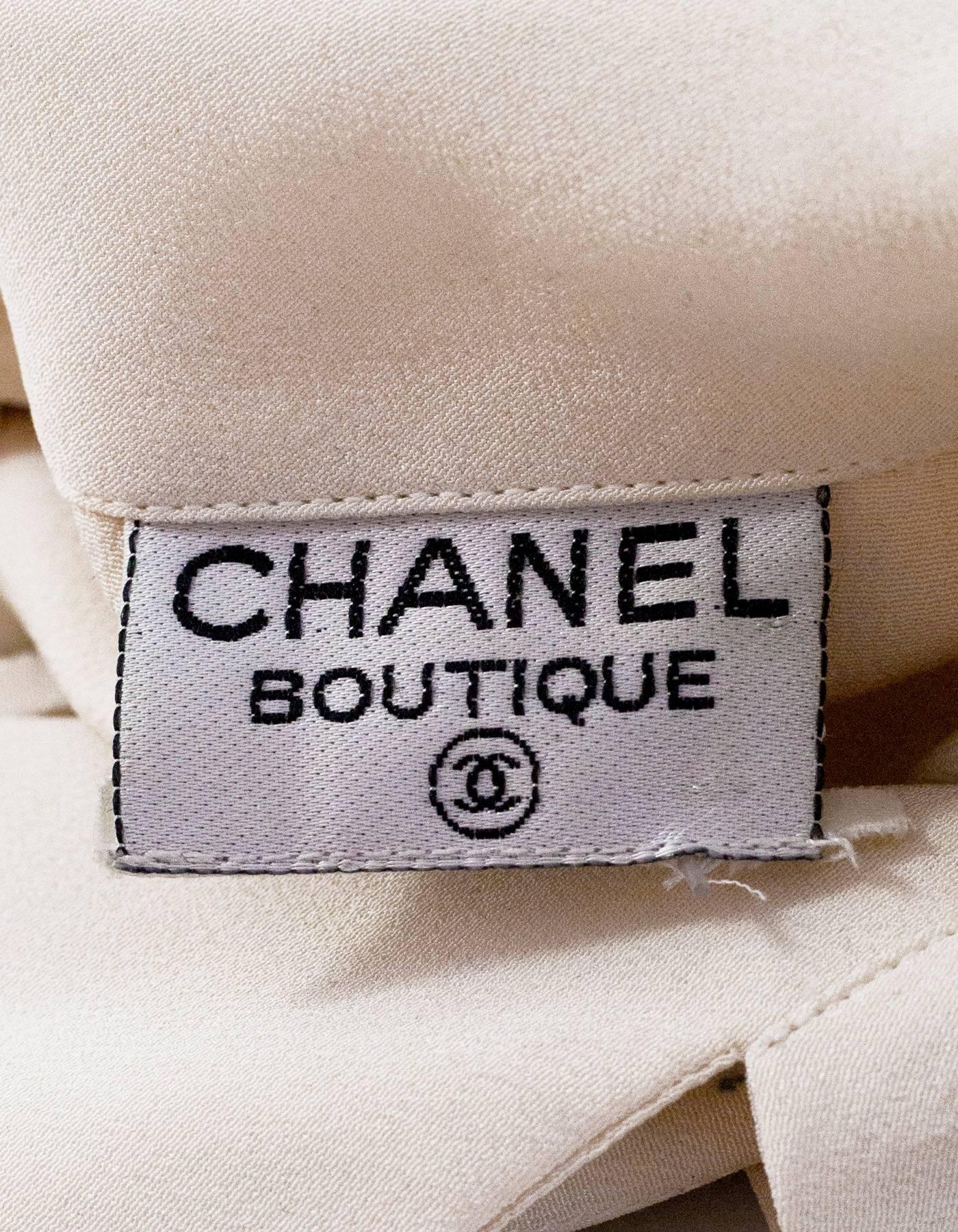 Women's Chanel Vintage Cream Silk Double Breasted Blouse sz M