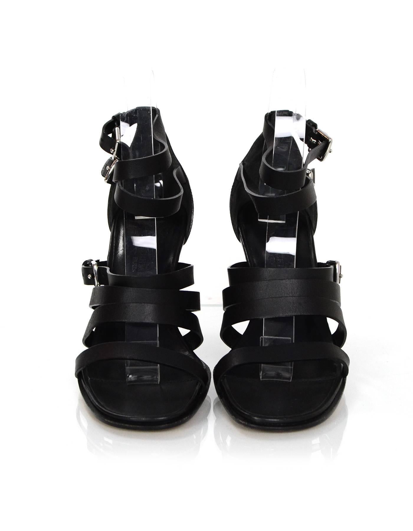 Hermes Black Leather Strappy Sandals sz 36 In Excellent Condition In New York, NY