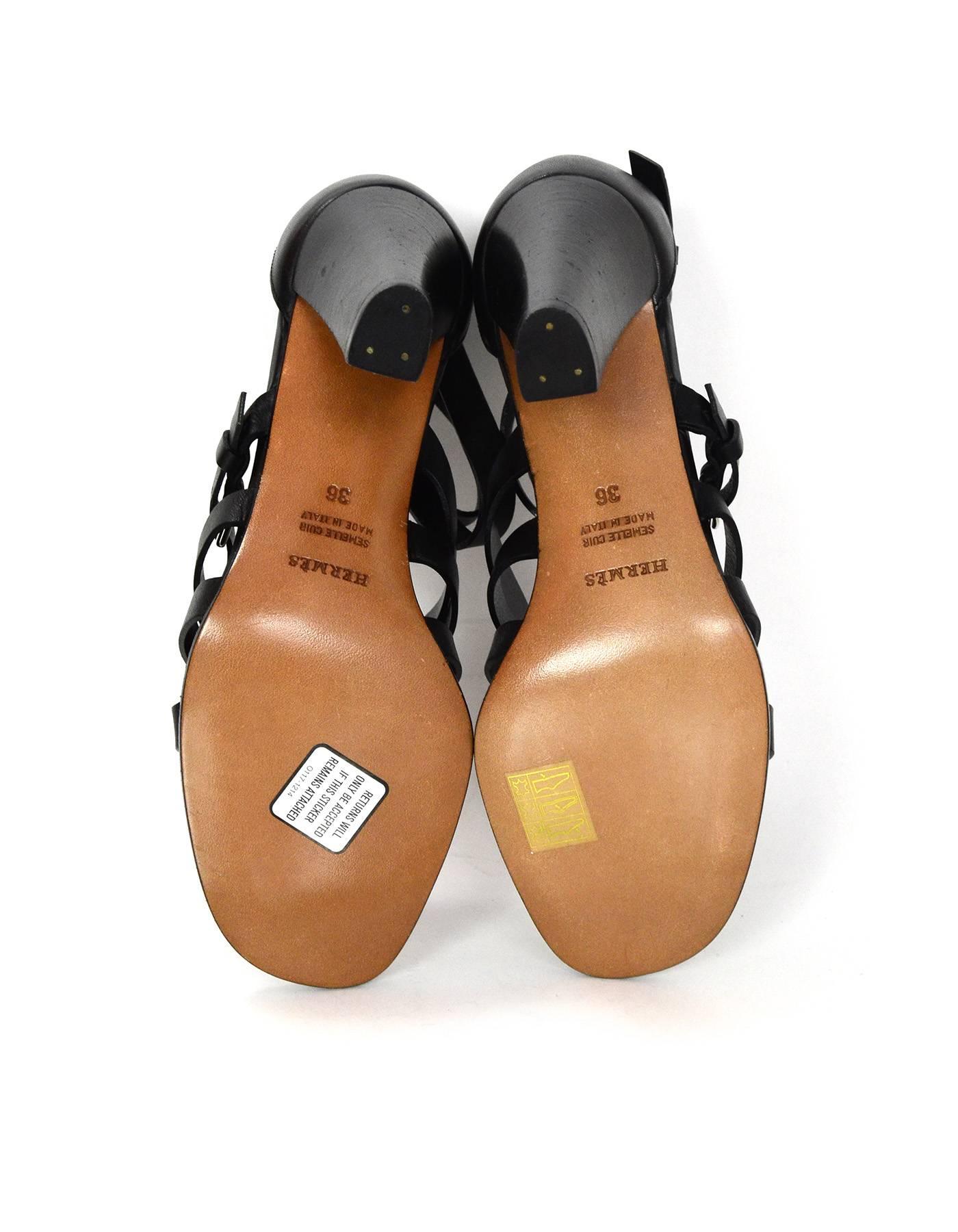 Hermes Black Leather Strappy Sandals sz 36 2
