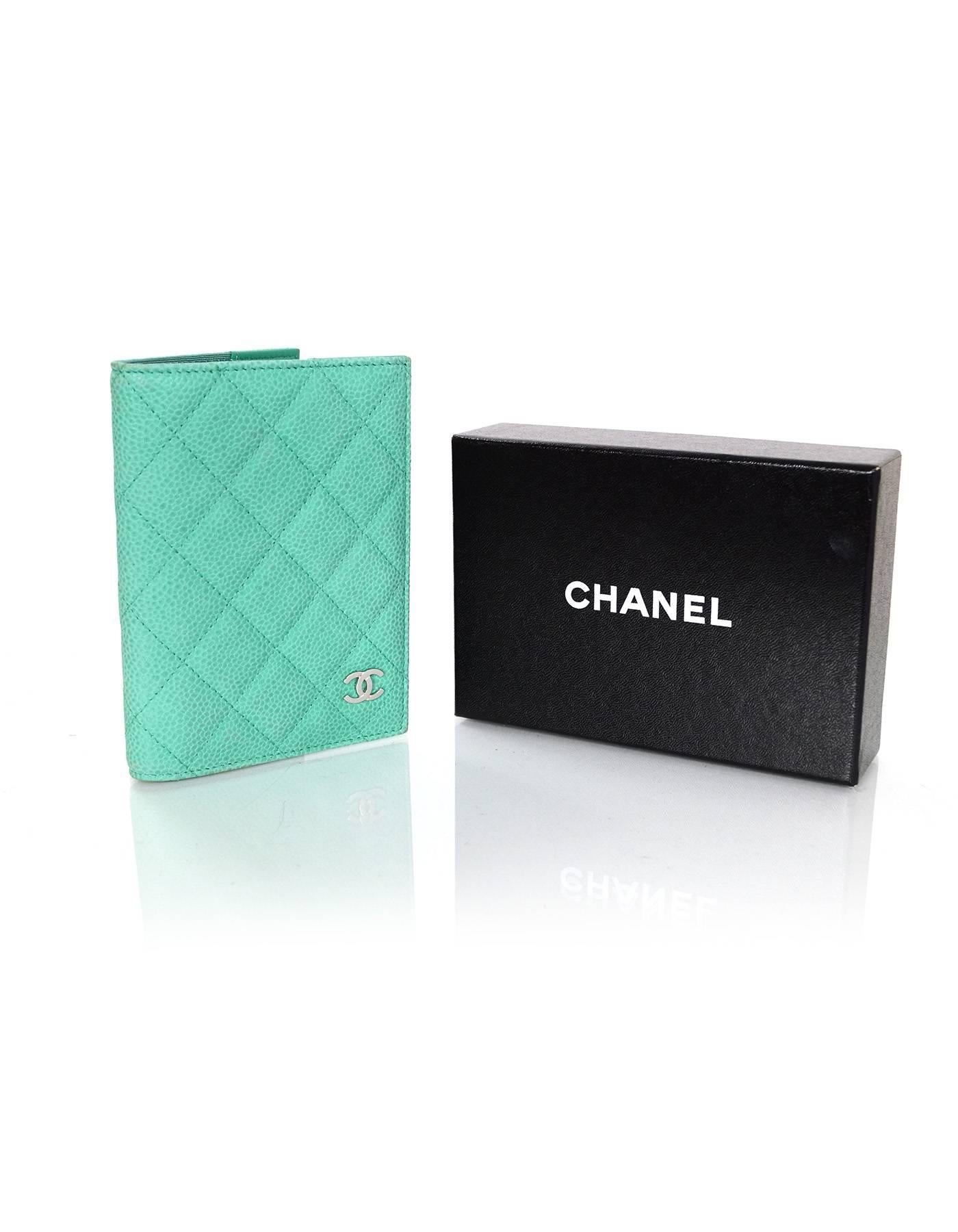 Chanel Seafoam Green Iridescent Caviar Quilted Passport Holder 1