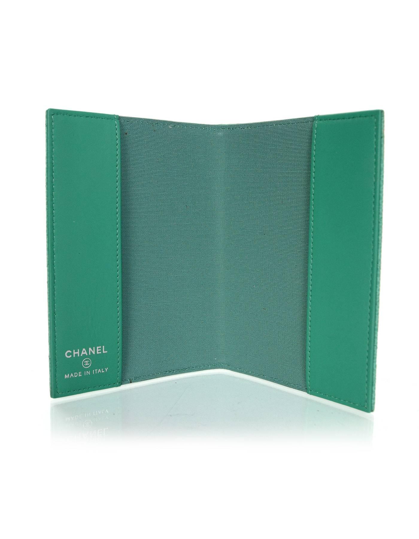 Chanel Seafoam Green Iridescent Caviar Quilted Passport Holder In Excellent Condition In New York, NY