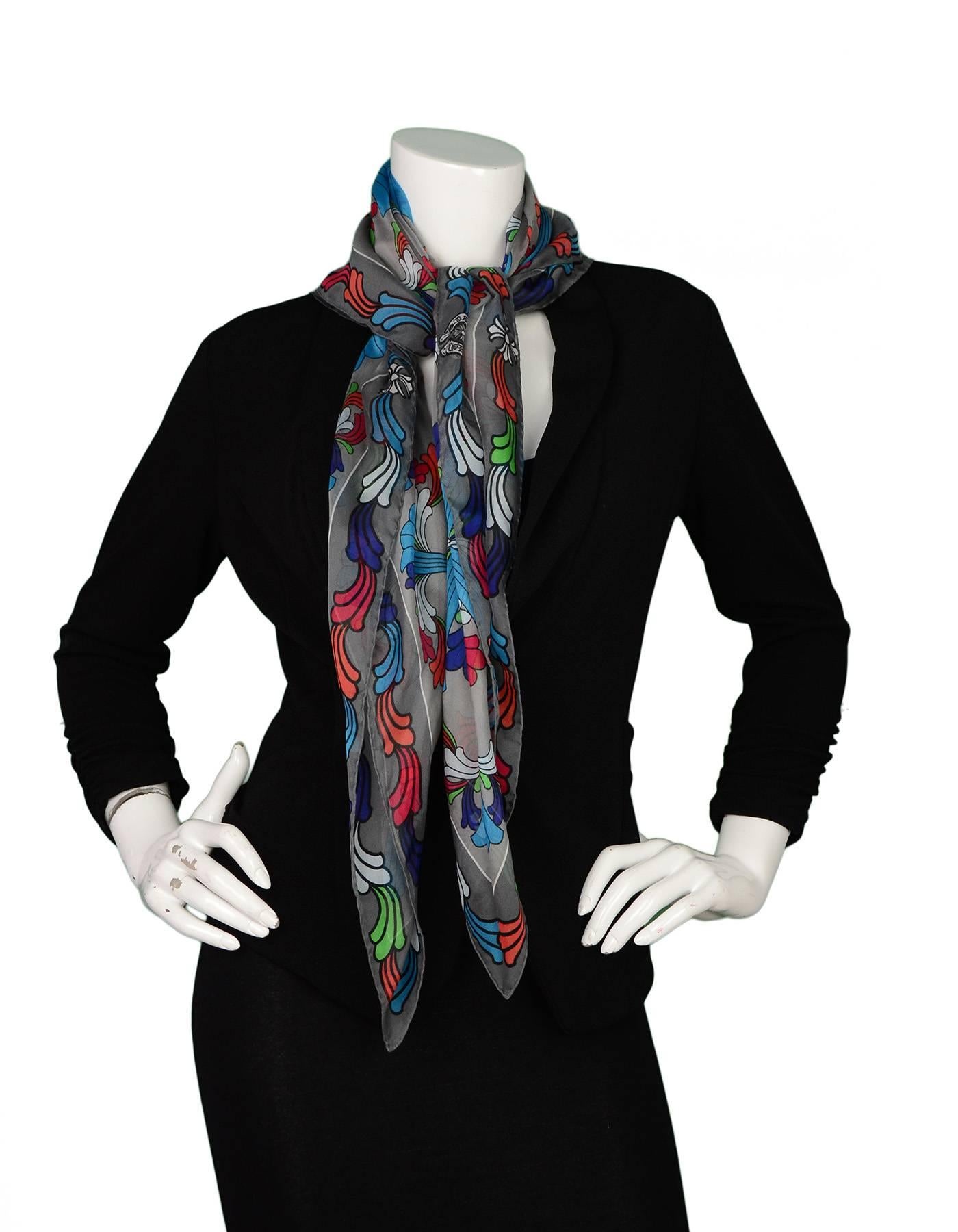 Chrome Hearts Grey Silk Scarf w/ Multicolor Cross Print In Excellent Condition In New York, NY
