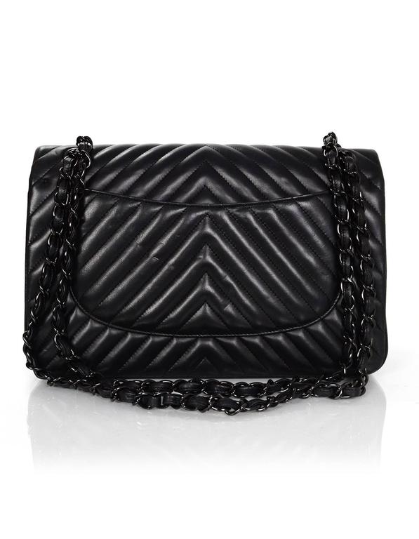 Chanel Rare Collectors Sold Out Chevron SO Black Double Flap Jumbo