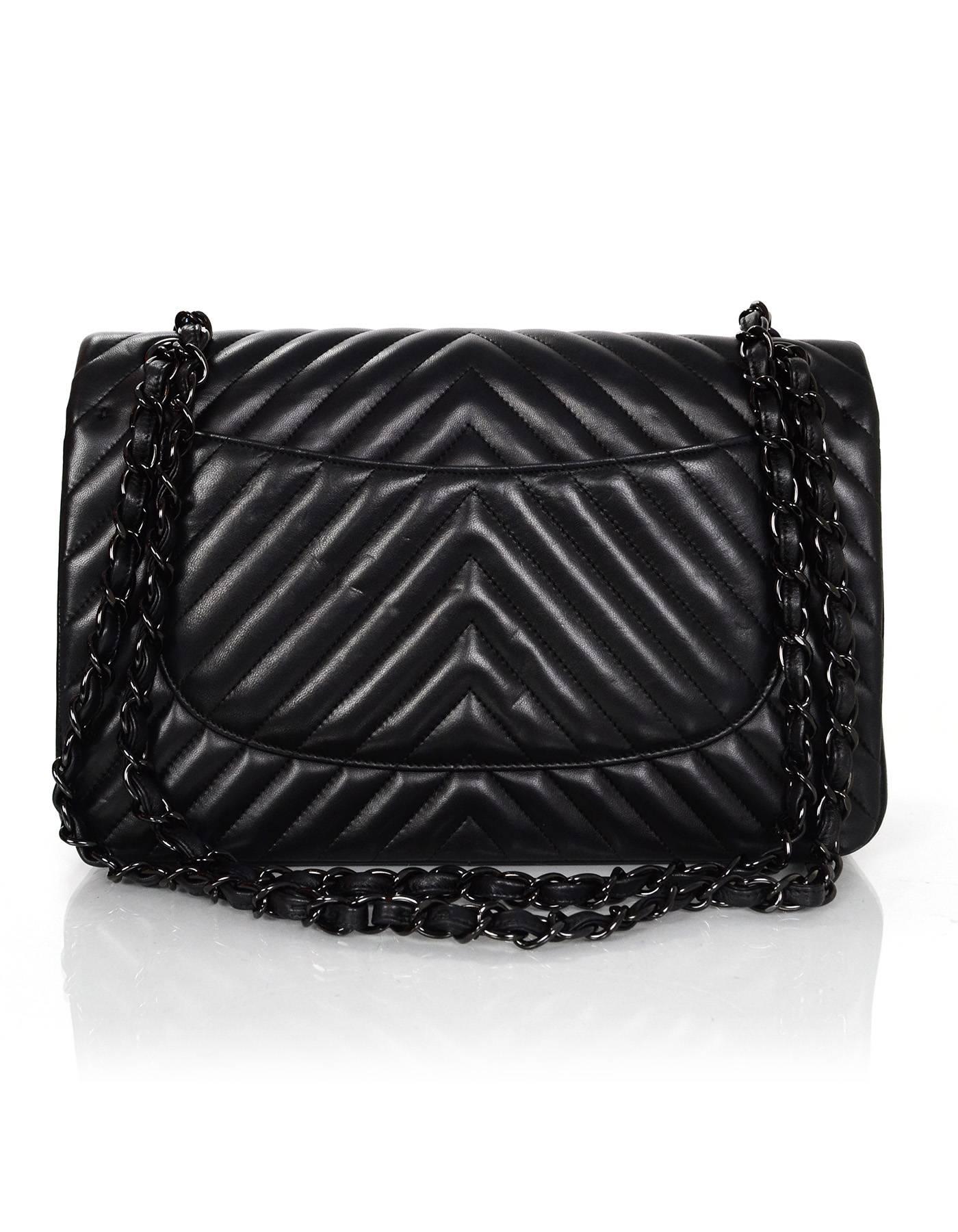 Chanel Rare Collectors Sold Out Chevron SO Black Double Flap Jumbo Classic Bag 3