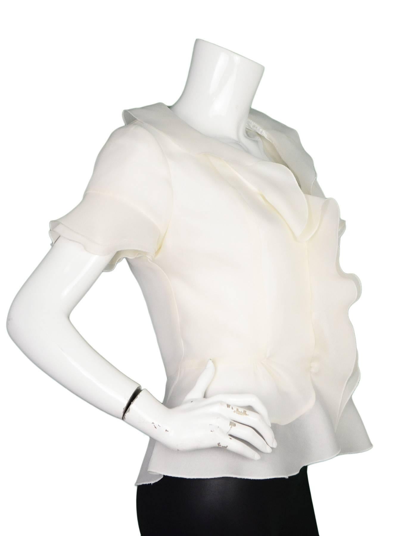 Jackie Rogers White Ruffle Organza Blouse  In Excellent Condition In New York, NY