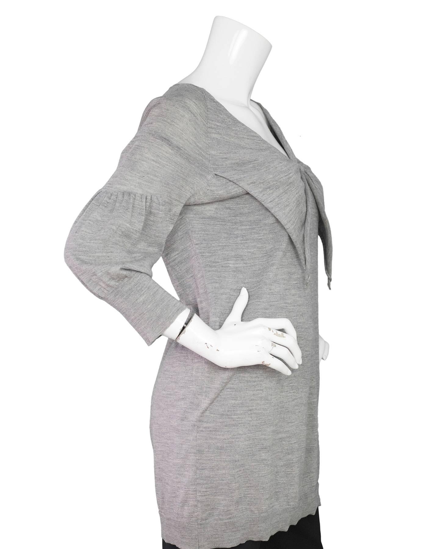 Gray Miu Miu Grey Long Knit Tunic w/ Bow sz M/L