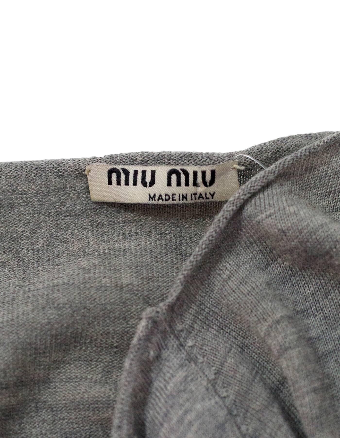 Women's Miu Miu Grey Long Knit Tunic w/ Bow sz M/L