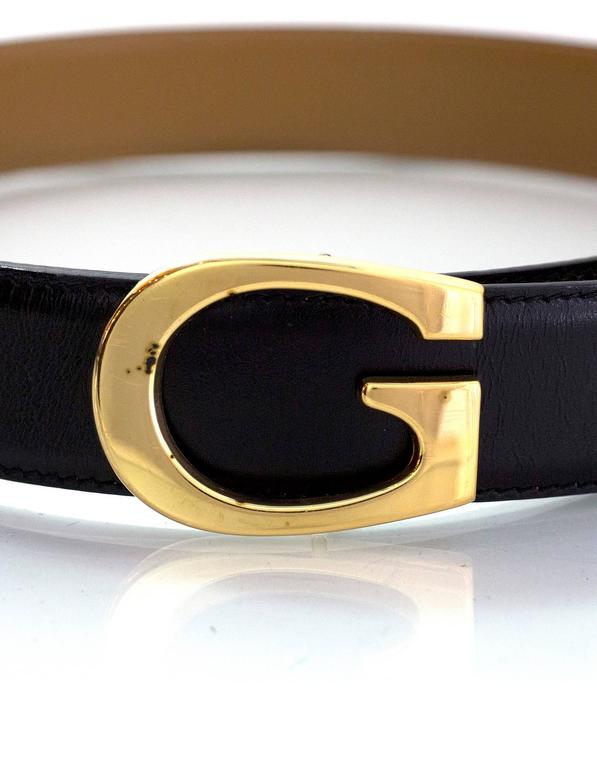 Gucci Black Leather Belt W/ Goldtone G 