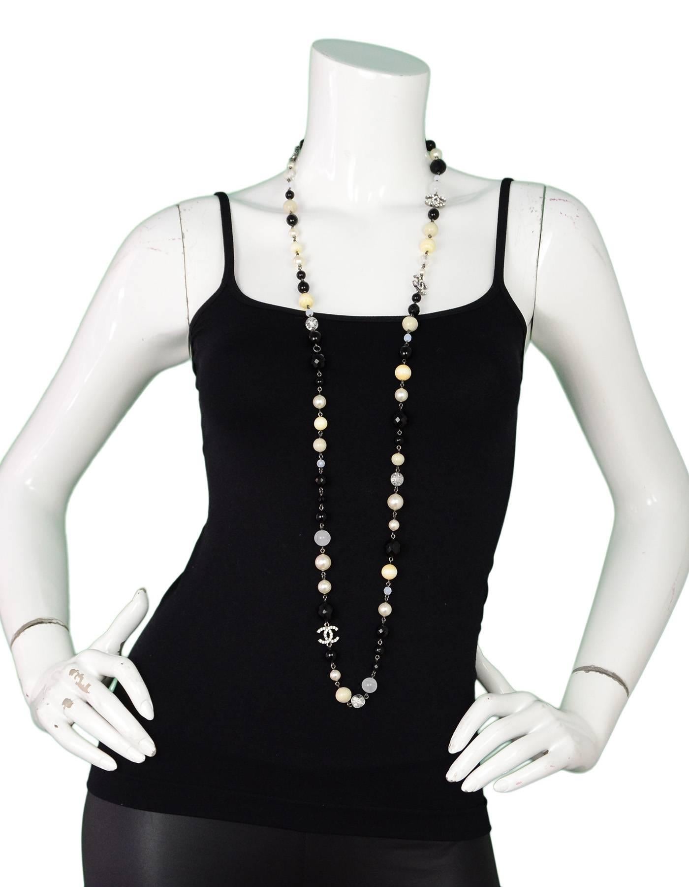 Chanel Pearl and Beaded Long Crystal CC Necklace For Sale at 1stDibs
