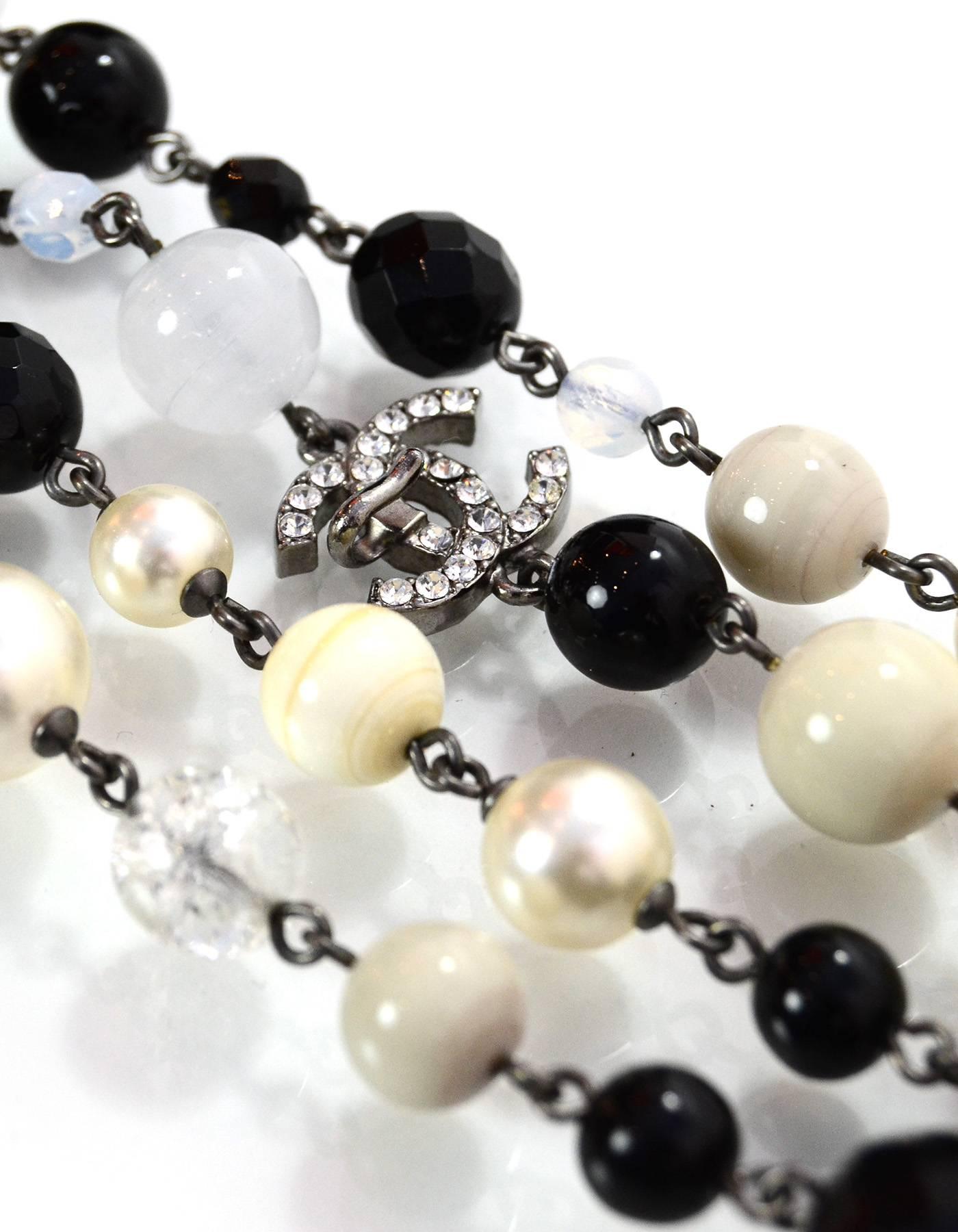 Chanel Pearl and Beaded Long Crystal CC Necklace For Sale at 1stDibs