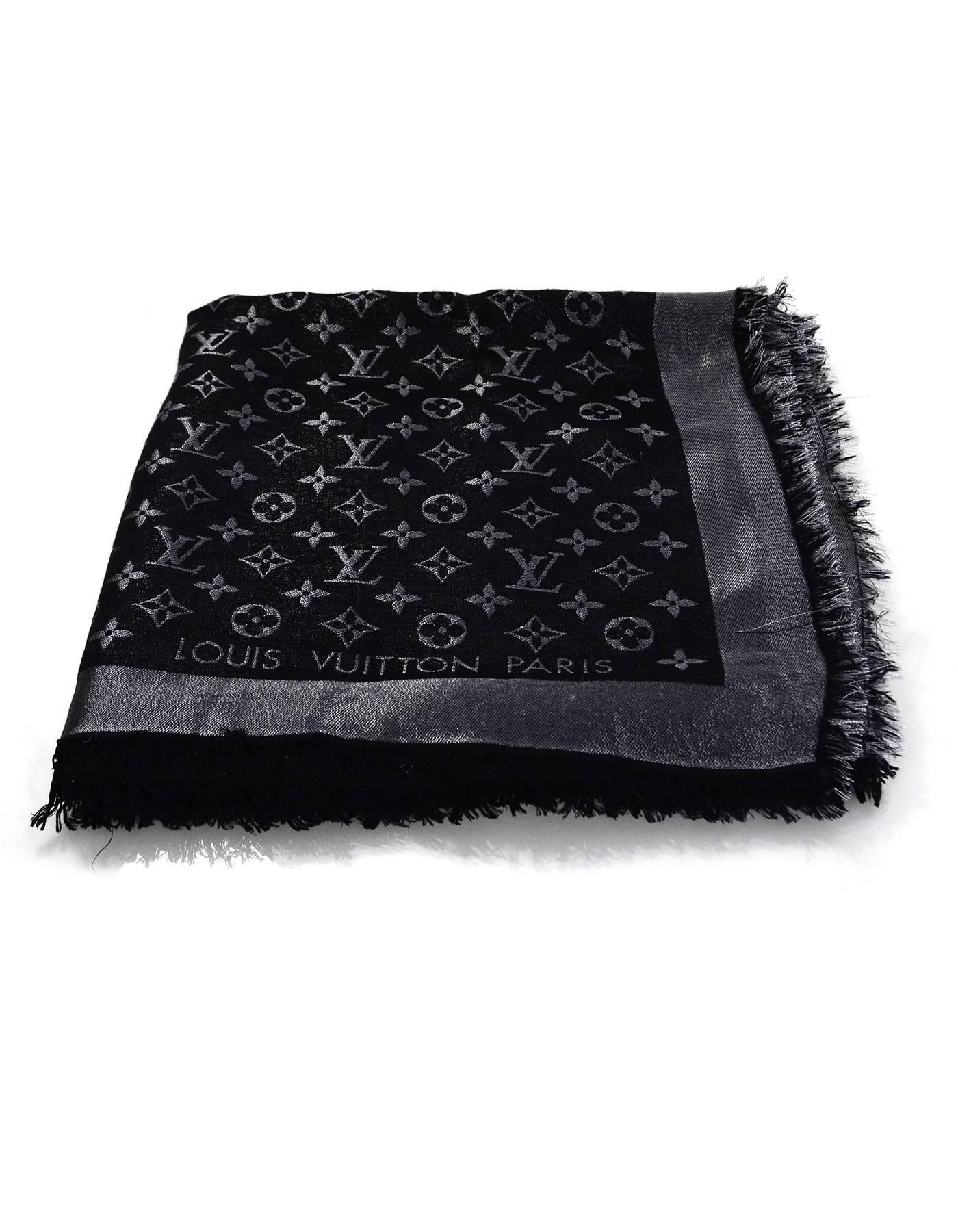 Louis Vuitton Black & Silver Lurex Monogram Shine Shawl Scarf In Excellent Condition In New York, NY
