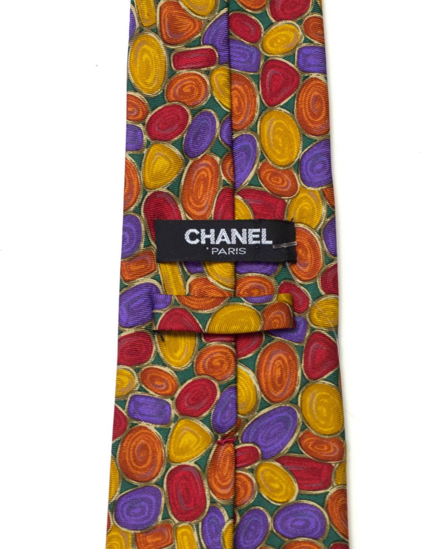 Chanel Multi-Color Jewel Print Silk Tie In Excellent Condition In New York, NY