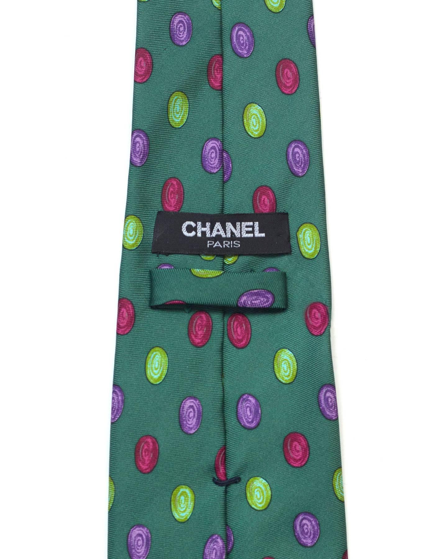 Men's Chanel Green & Multi-Color Dot Print Silk Tie