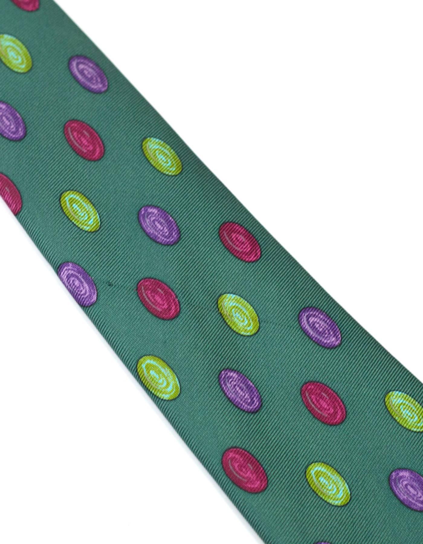 Chanel Green & Multi-Color Dot Print Silk Tie In Excellent Condition In New York, NY