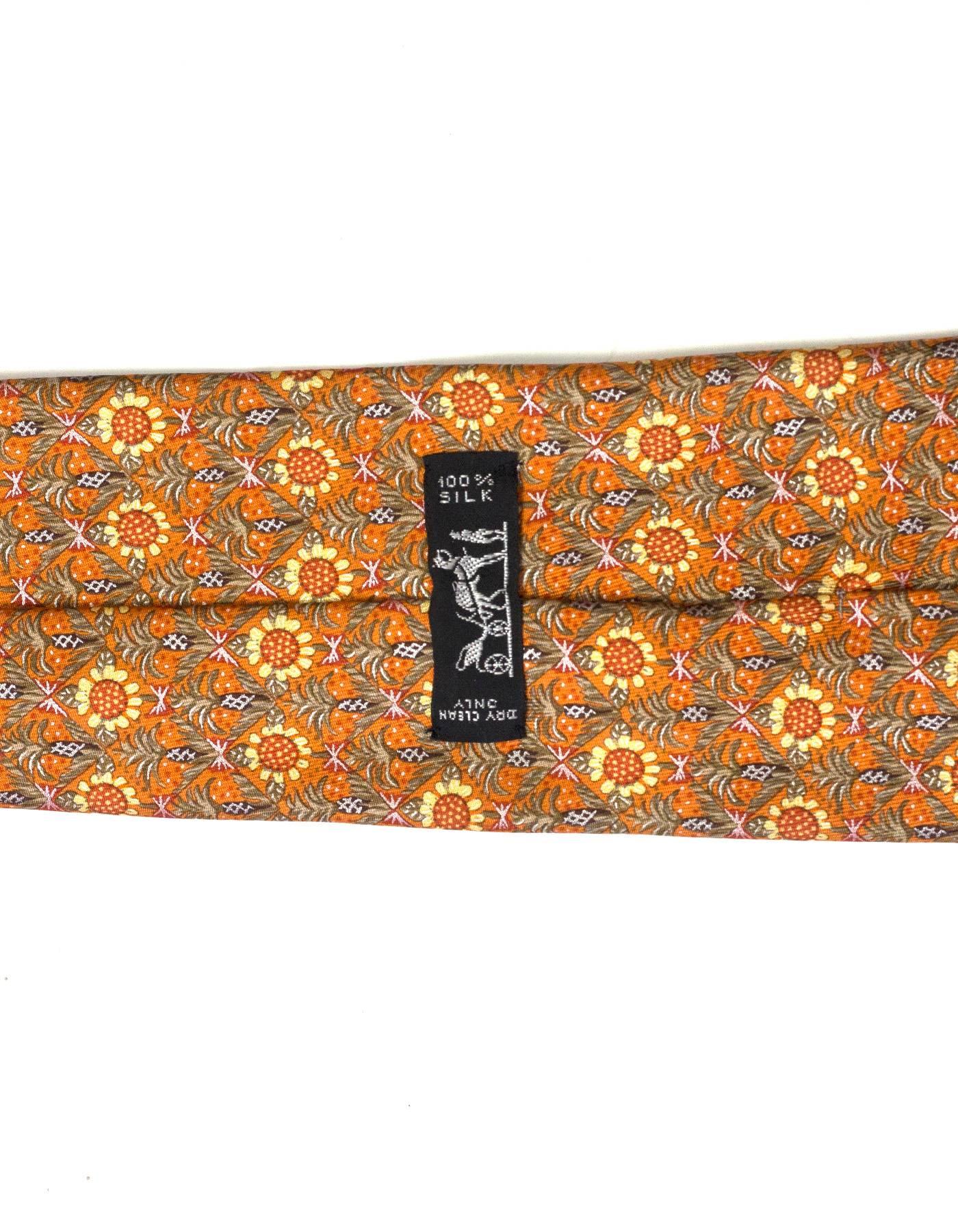 Men's Hermes Orange Sunflower Print Silk Tie 