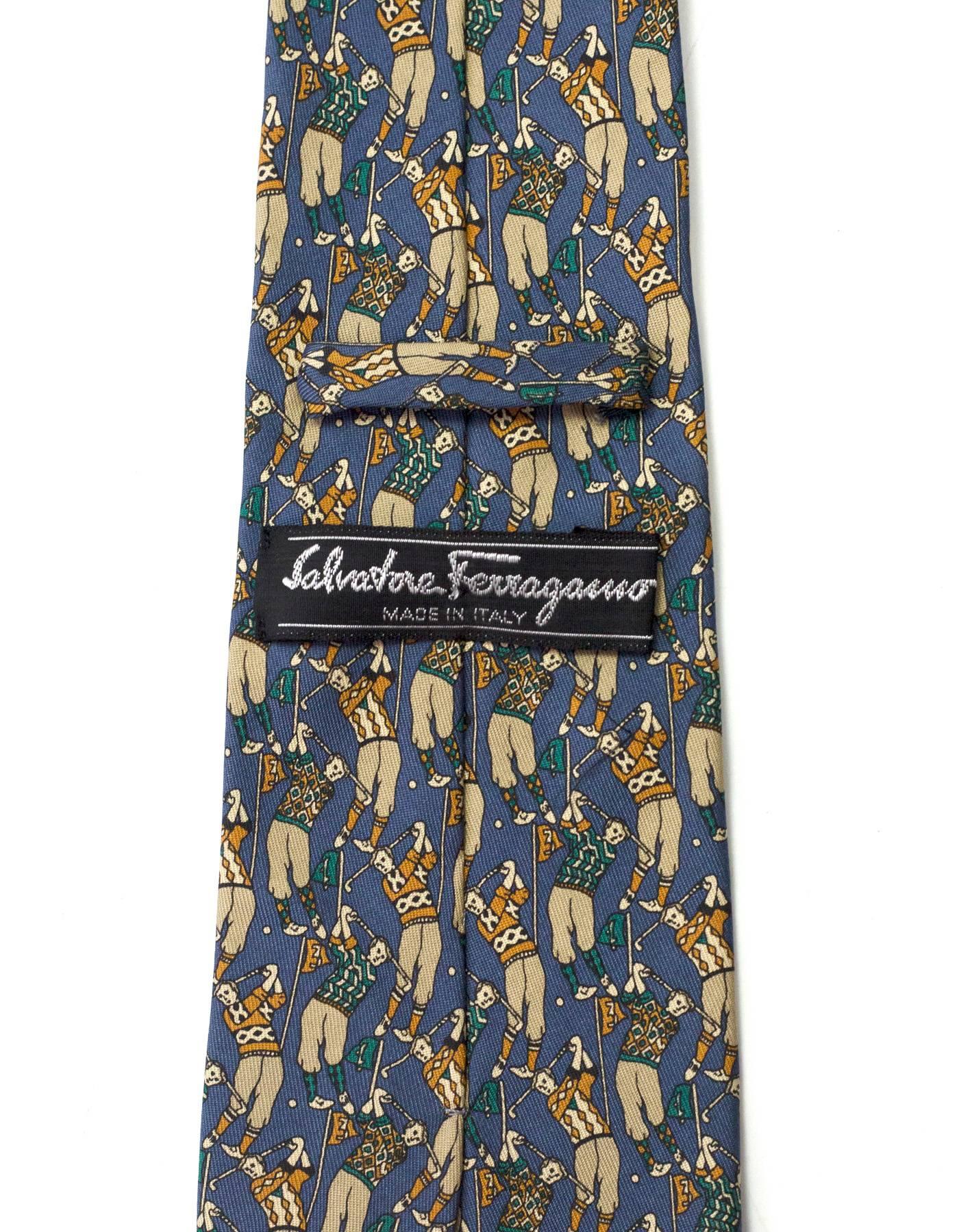 Men's Salvatore Ferragamo Blue Golf Print Silk Tie