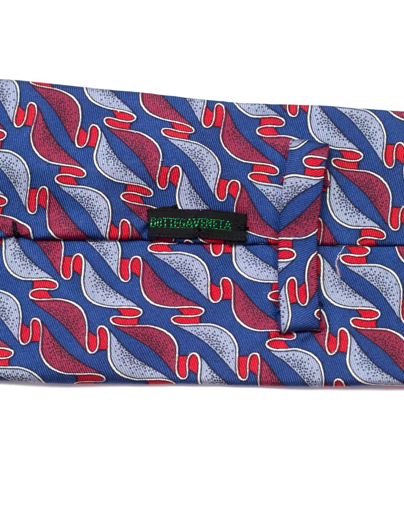 Bottega Veneta Blue & Red Printed Silk Tie In Excellent Condition In New York, NY