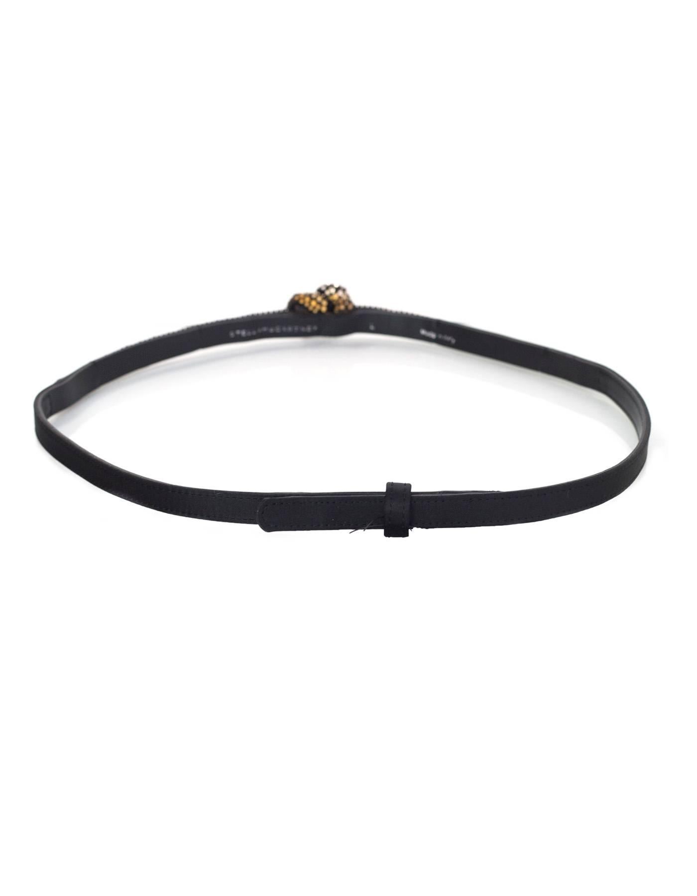 Stella McCartney Black Satin & Crystal Belt sz L In Excellent Condition In New York, NY