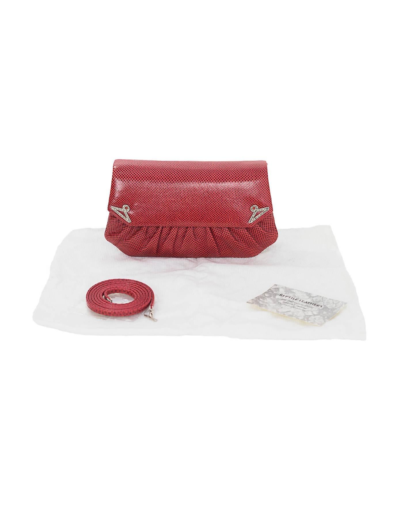 Judith Leiber Red Lizard Clutch/Crossbody Convertible Evening Bag 4