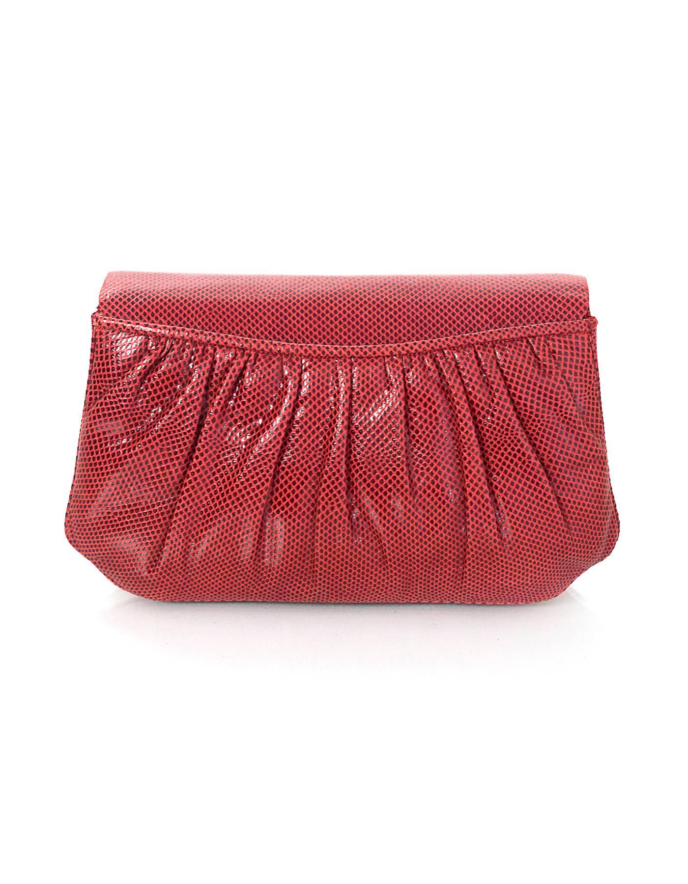 Judith Leiber Red Lizard Clutch/Crossbody Convertible Evening Bag In Excellent Condition In New York, NY