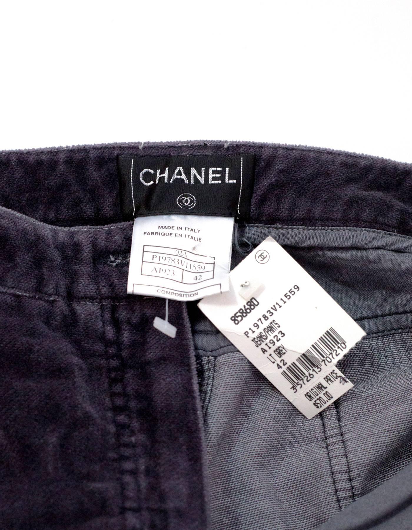 Chanel Grey Corduroy CC Pocket Boot Cut Jeans sz FR42 In Excellent Condition In New York, NY