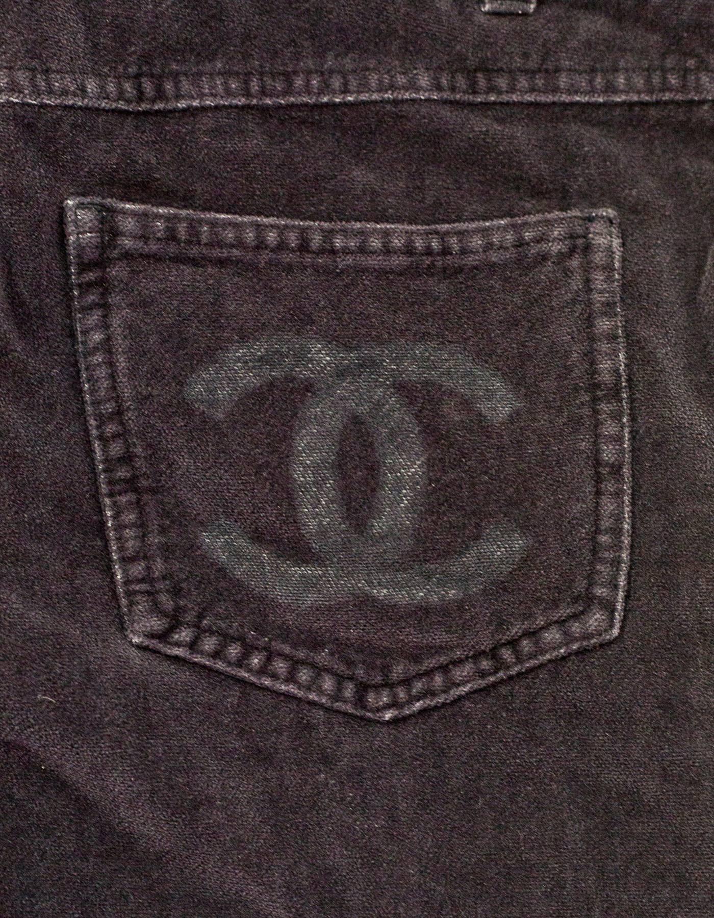 Black Chanel Grey Corduroy CC Pocket Boot Cut Jeans sz FR42
