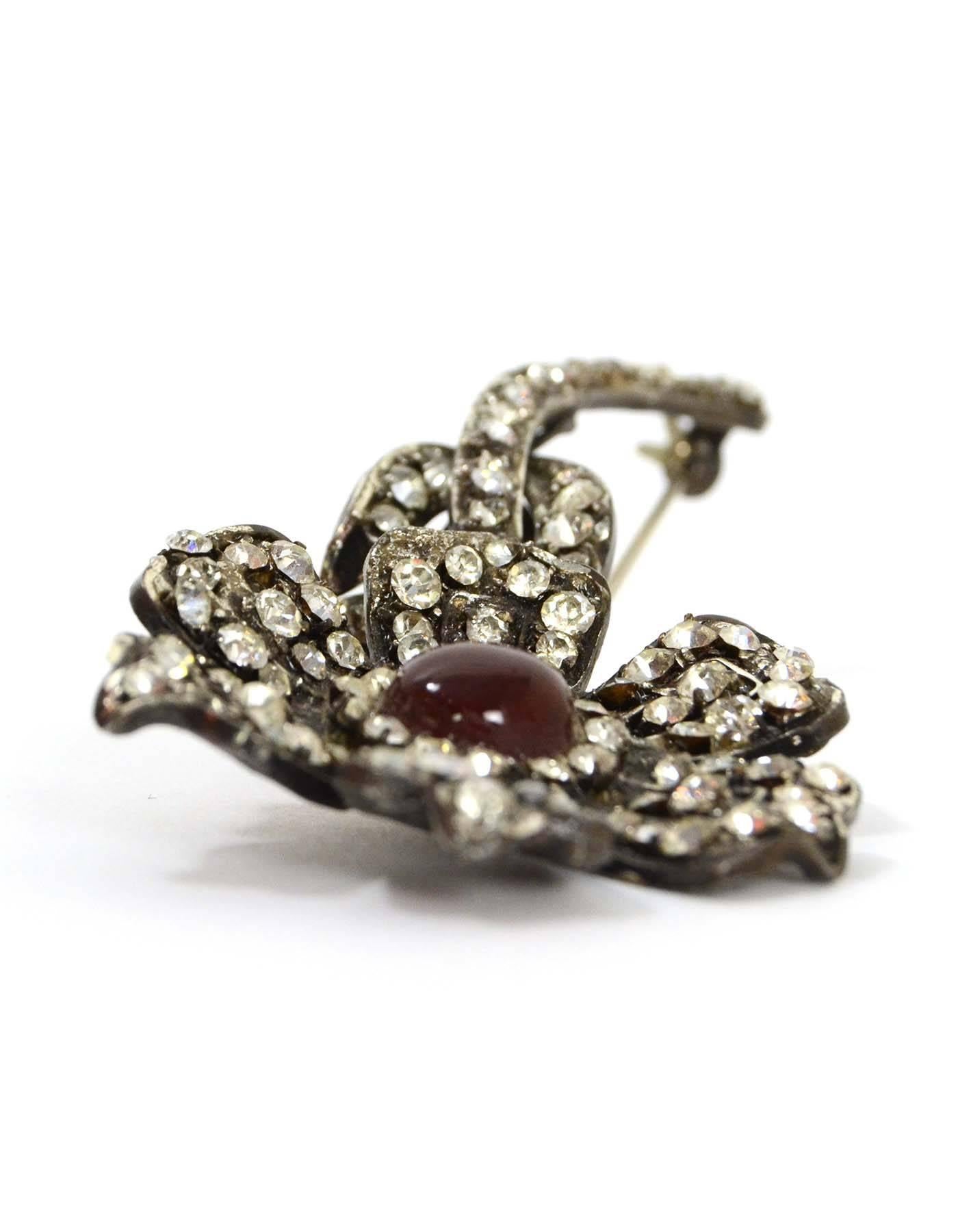 Chanel Vintage '94 Crystal & Red Glass Flower Brooch In Excellent Condition In New York, NY