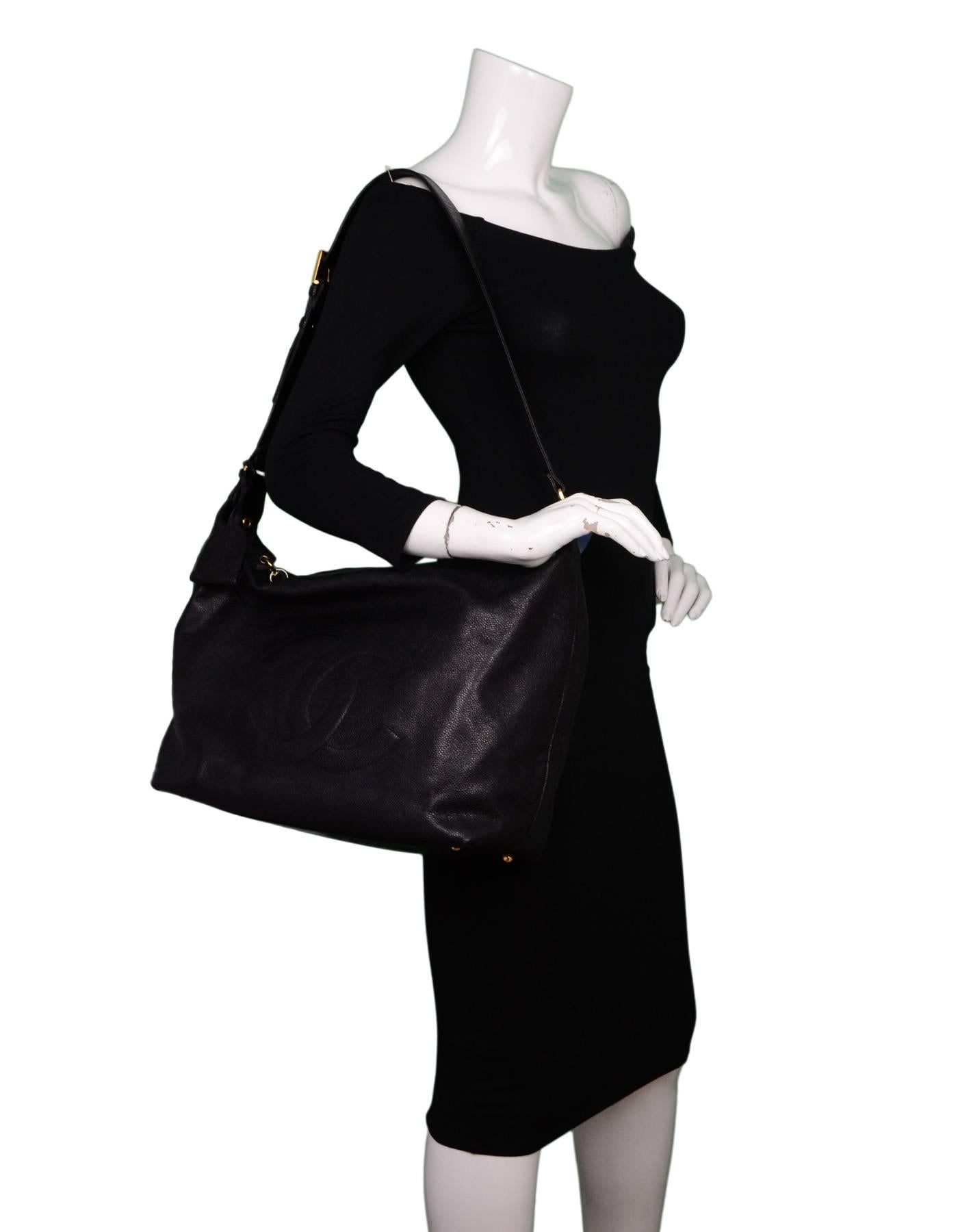 Chanel Black Caviar Leather Timeless CC Large Messenger Weekender Bag 5