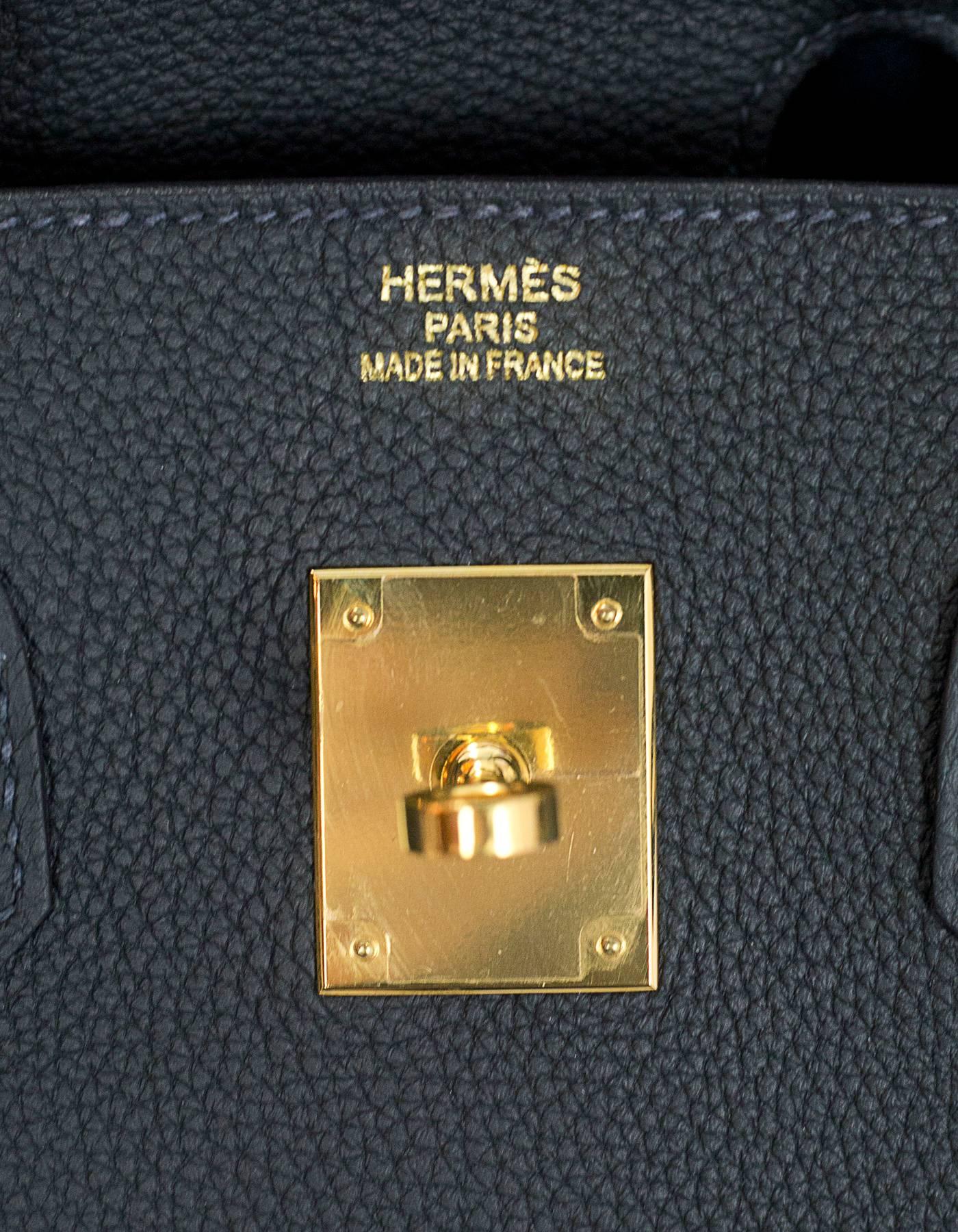 Black Hermes Bleu Obscur Togo Leather 35cm Birkin Bag w. Gold Hardware