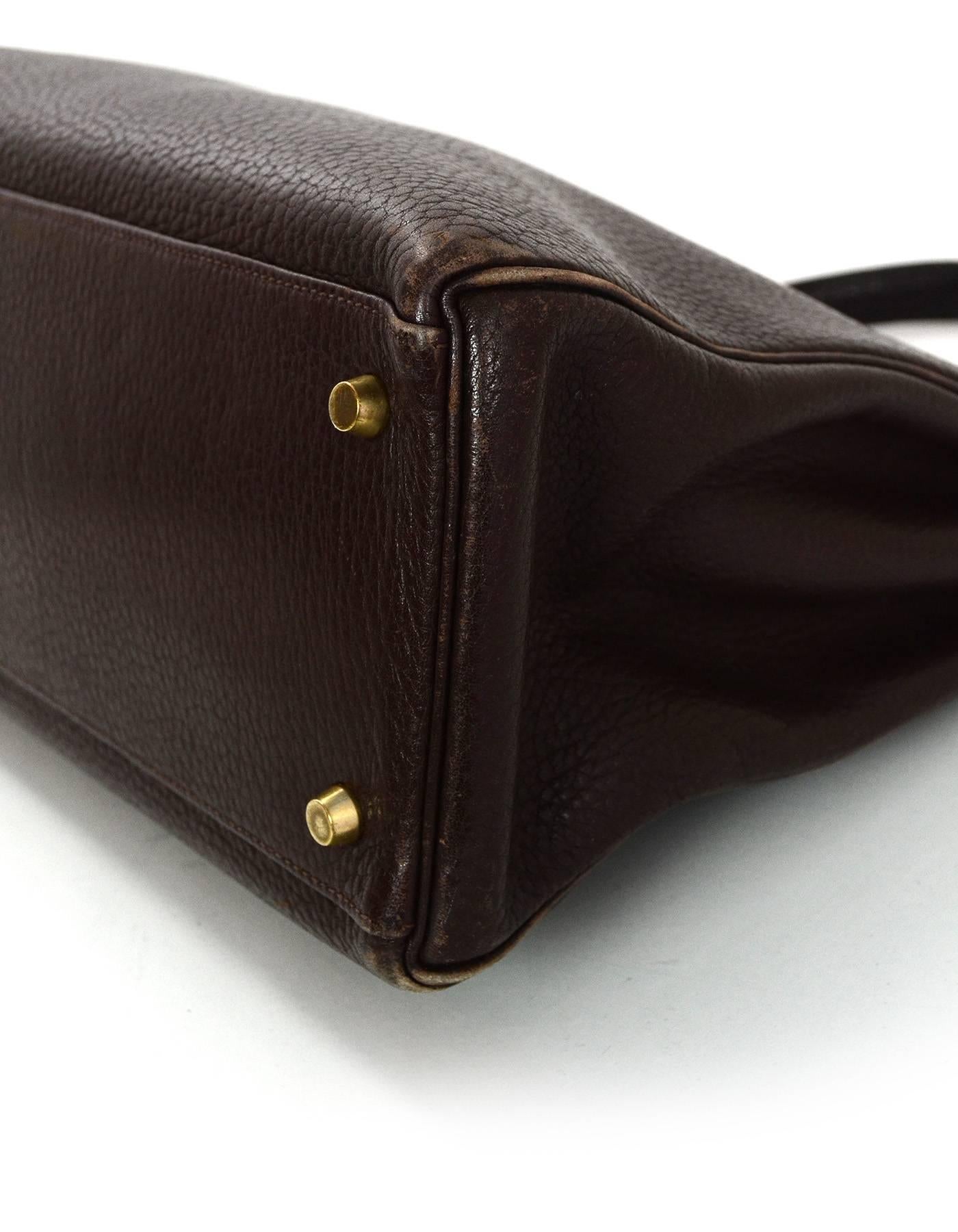 Black Hermes Brown Clemence Leather 35cm Kelly Bag w/ Strap