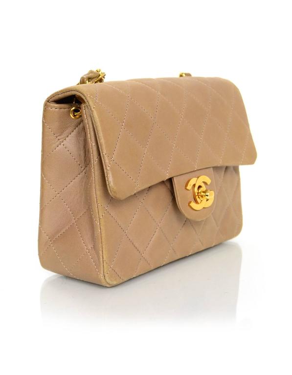 Chanel Light Brown Quilted Lambskin Square Mini Flap Bag For Sale