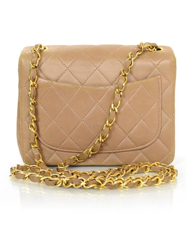 Chanel Light Brown Quilted Lambskin Square Mini Flap Bag For Sale