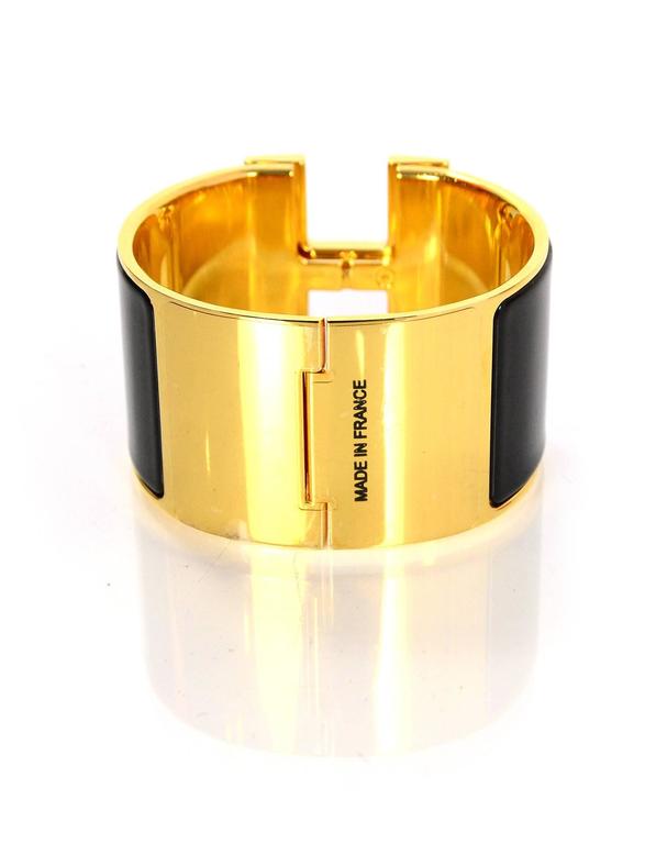 Hermes Extra Wide Black Enamel H Clic Clac PM Cuff Bracelet For Sale at