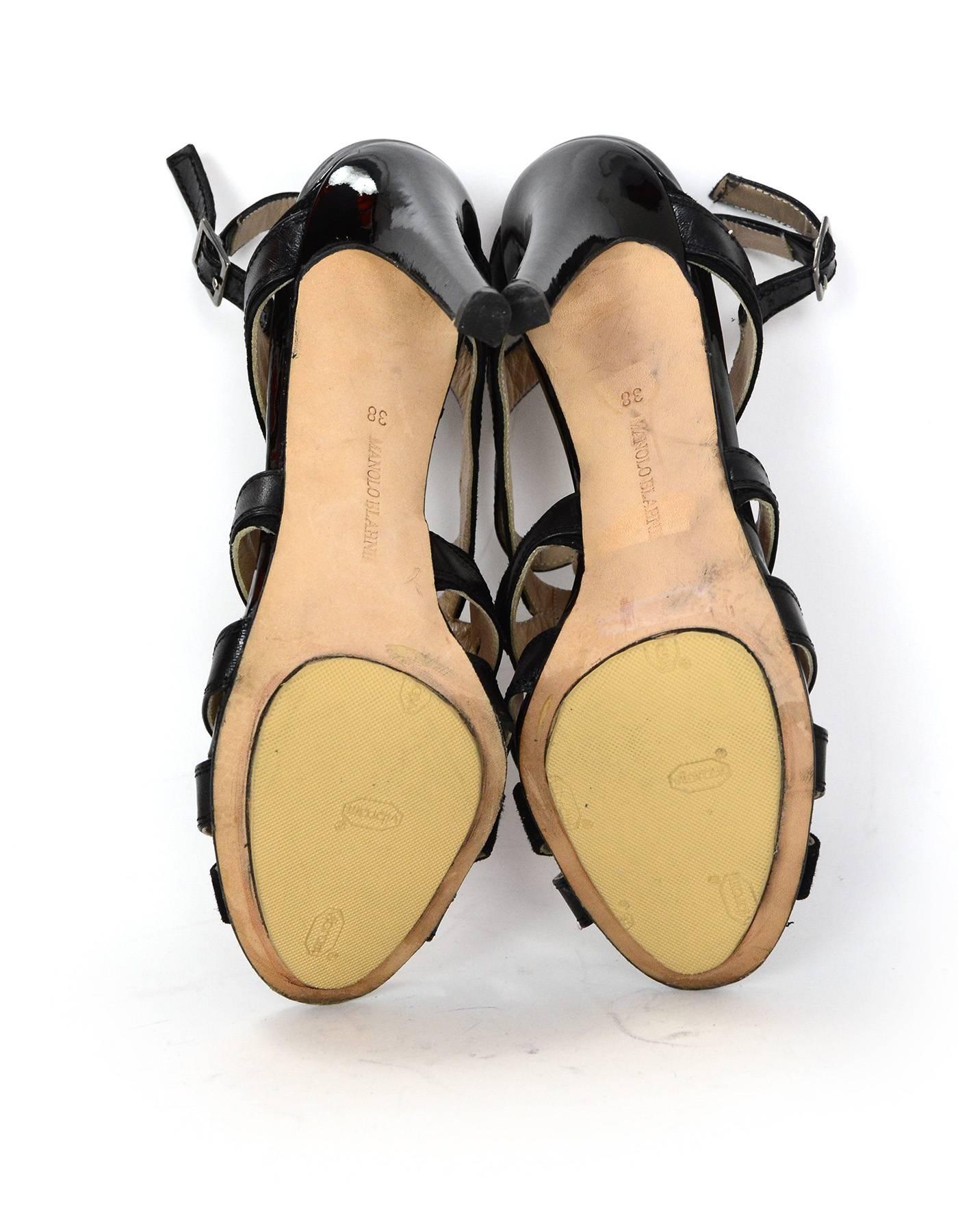 Manolo Blahnik Black Leather & Suede Strappy Sandals sz IT38 3
