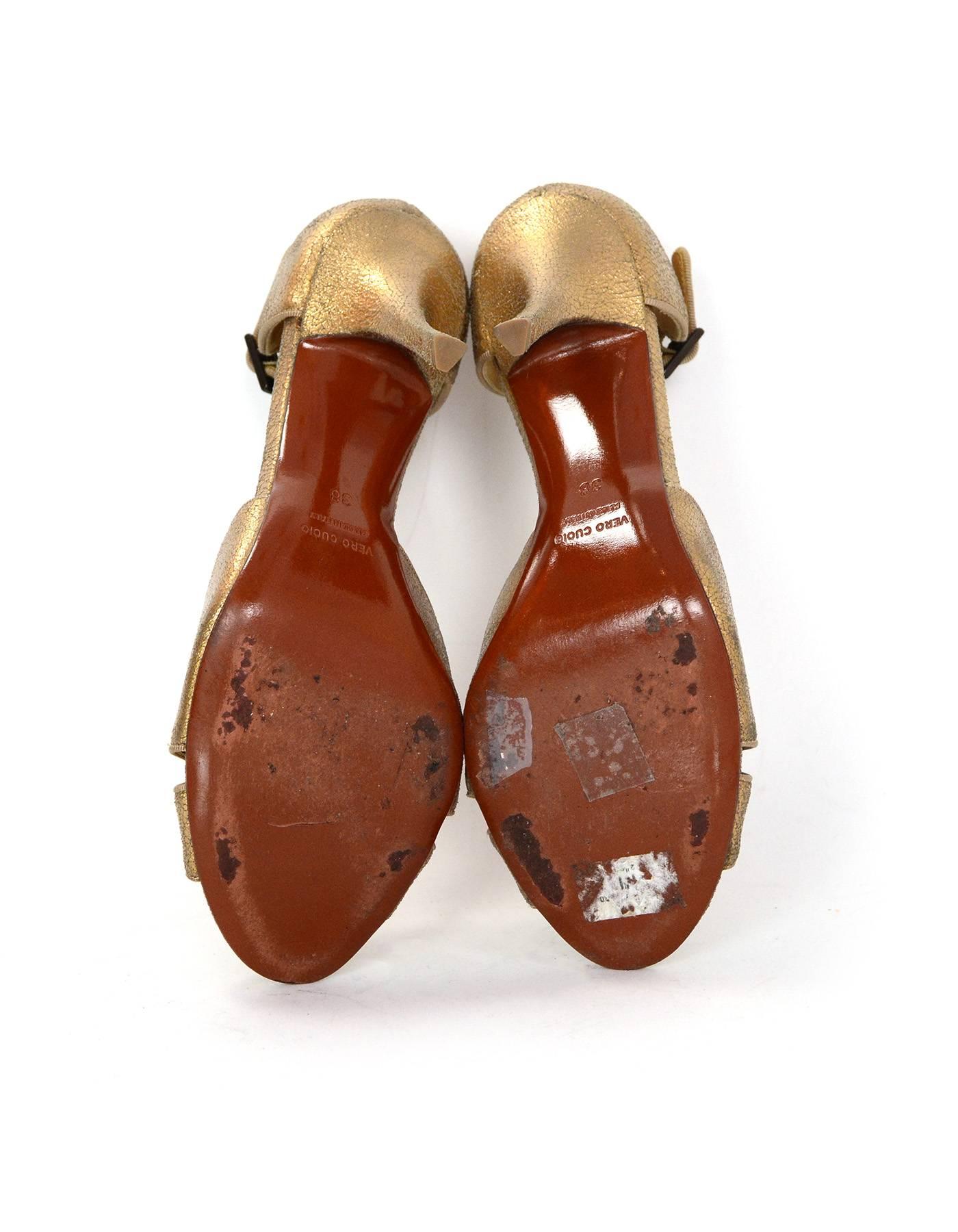 Lanvin Gold Distressed T-Strap Sandals sz 38 2