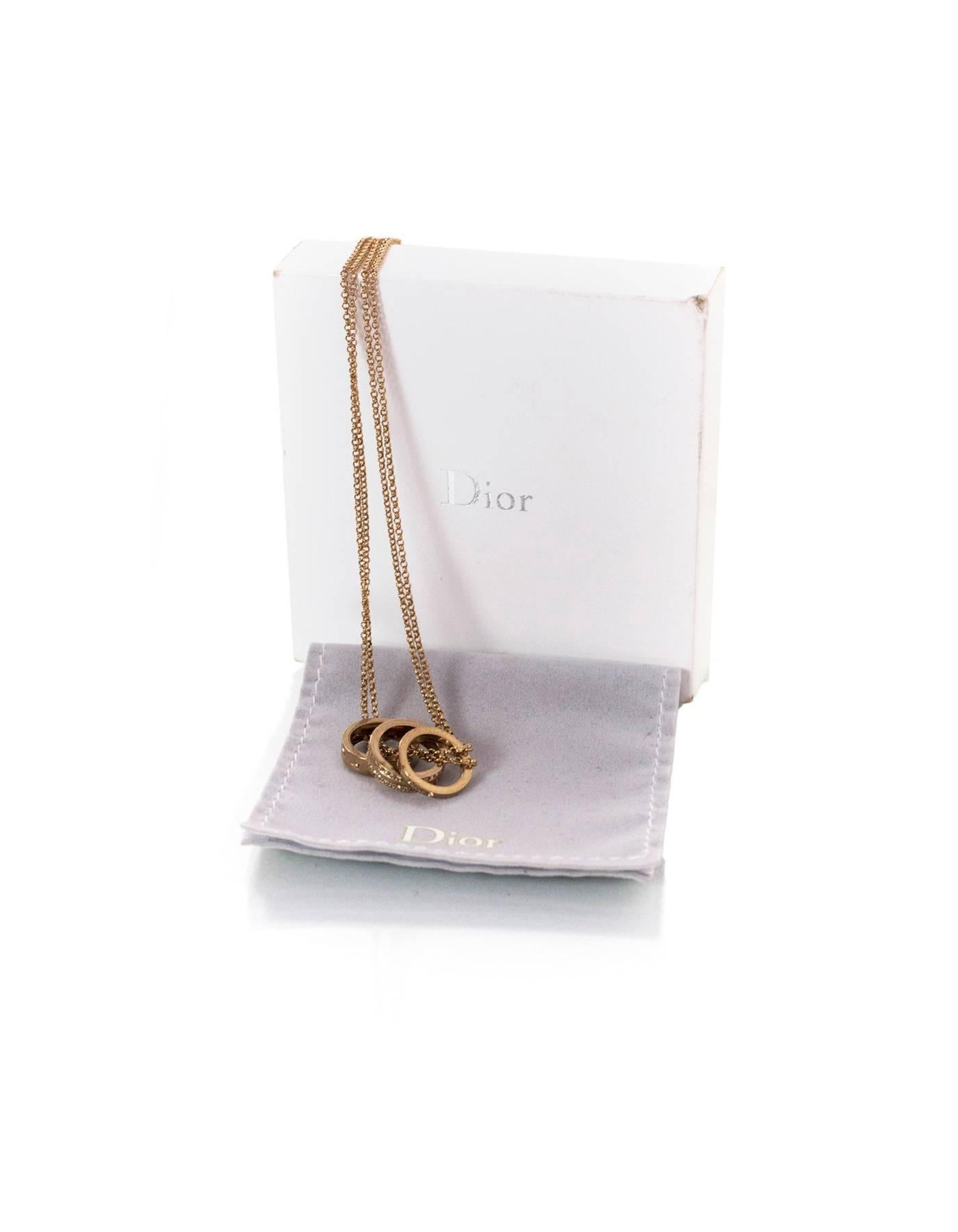 Christian Dior Gold Double Chain 3 Ring Necklace In Excellent Condition In New York, NY