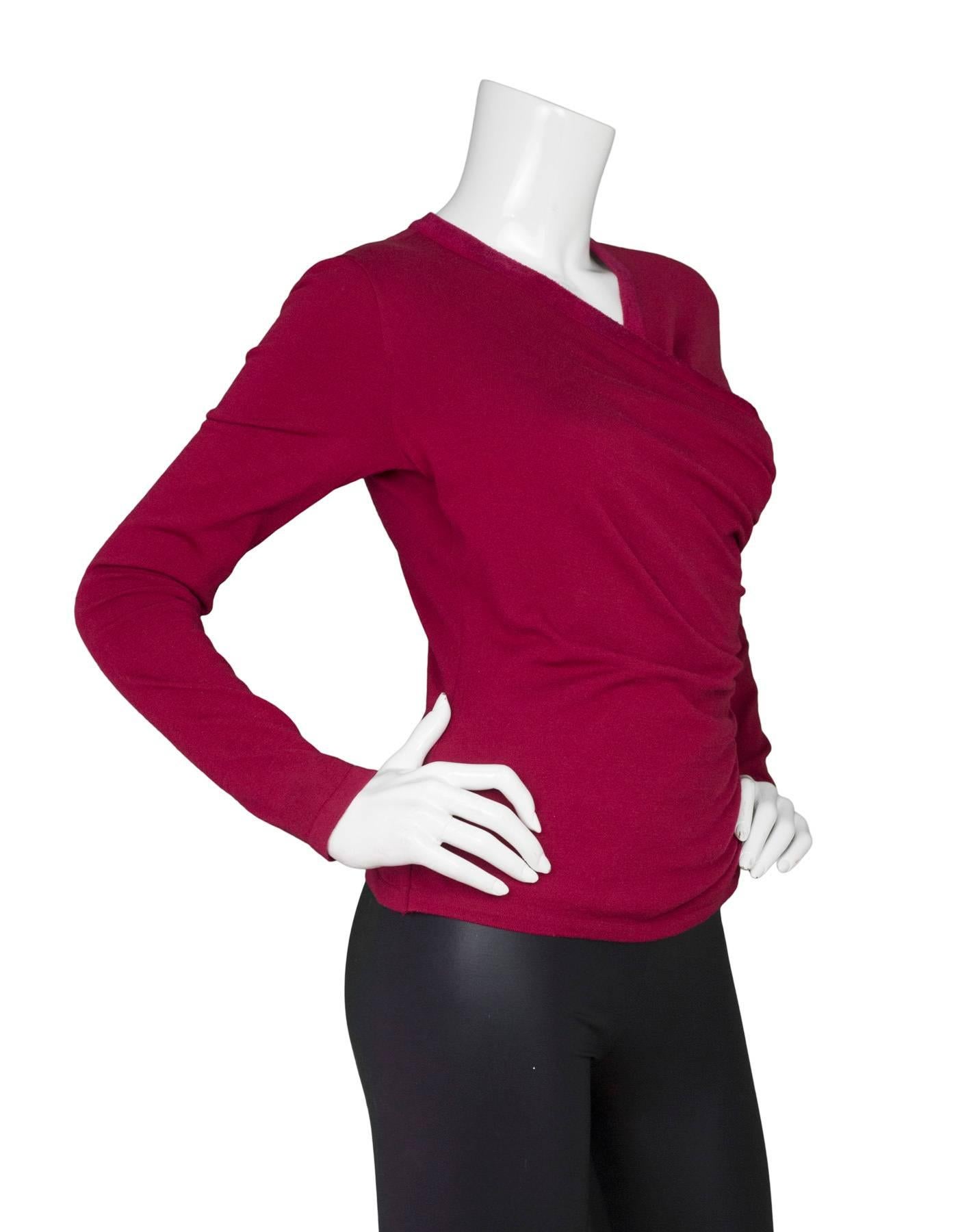 Red Alaia Burgundy Wool Ruched Long Sleeve Top sz FR40