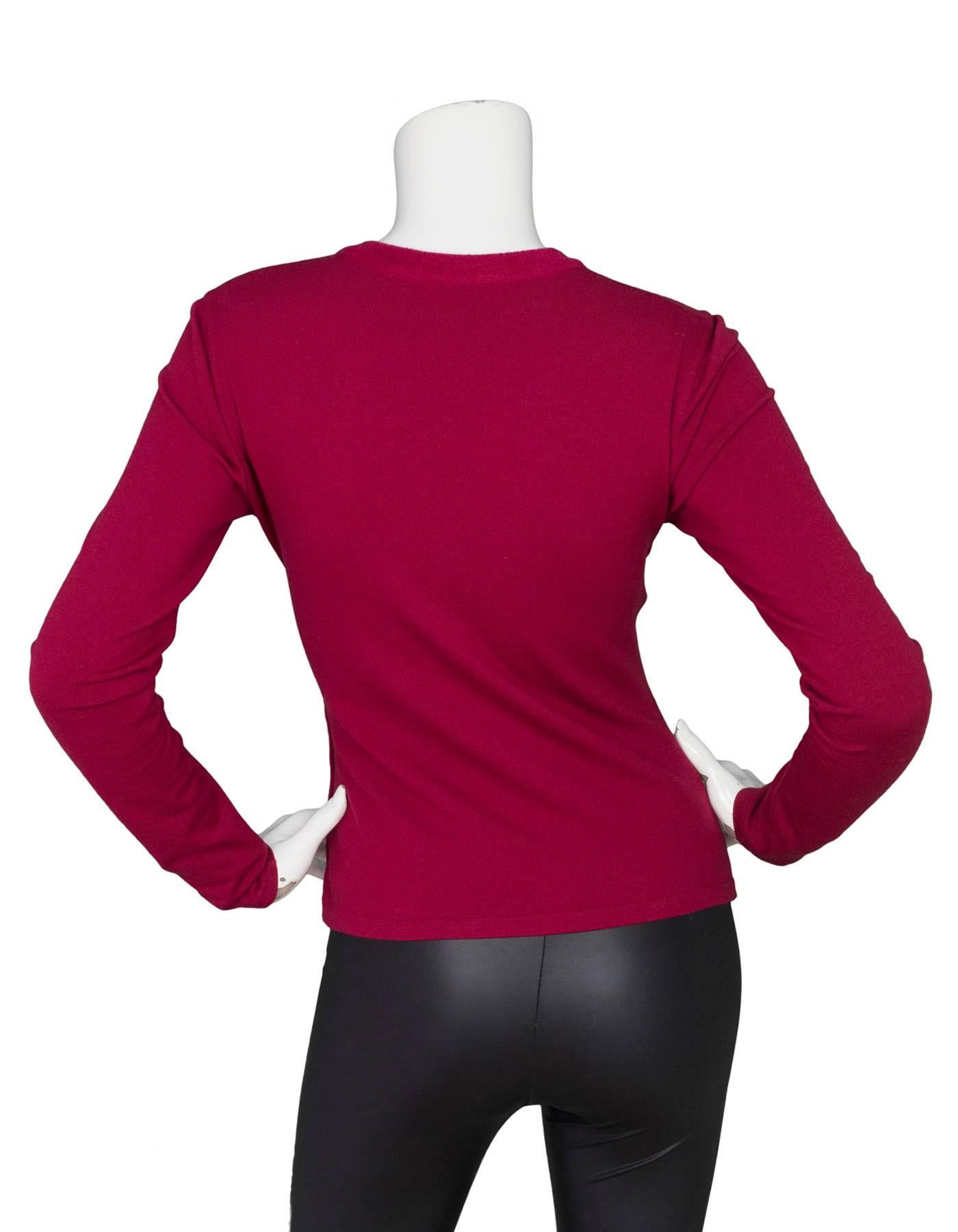 Alaia Burgundy Wool Ruched Long Sleeve Top sz FR40 In Excellent Condition In New York, NY