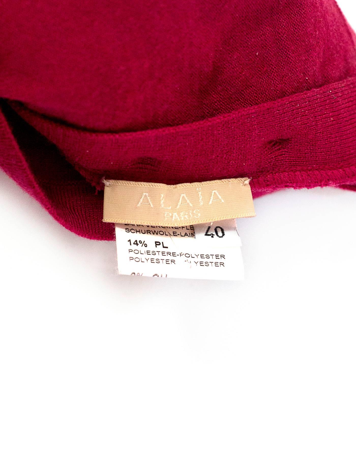 Alaia Burgundy Wool Ruched Long Sleeve Top sz FR40 1