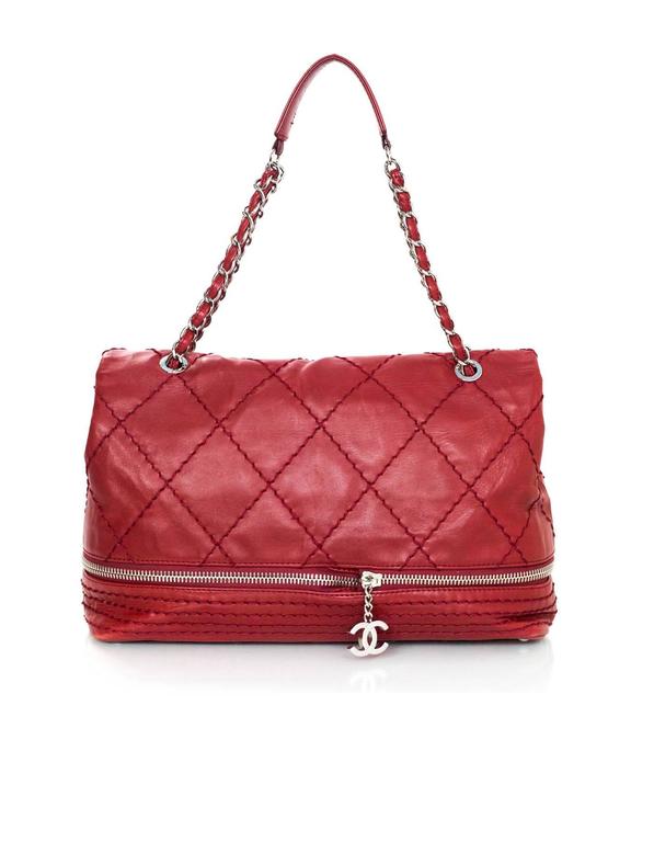 Chanel Red Expandable Ligne Quilted Zipper Flap Bag For Sale at 1stDibs ...