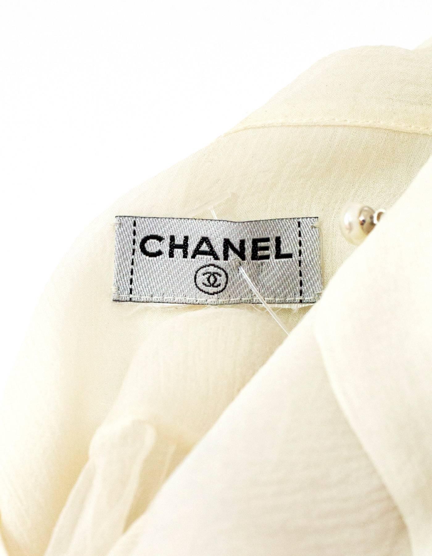 Chanel Ivory Silk Sheer Blouse In Excellent Condition In New York, NY