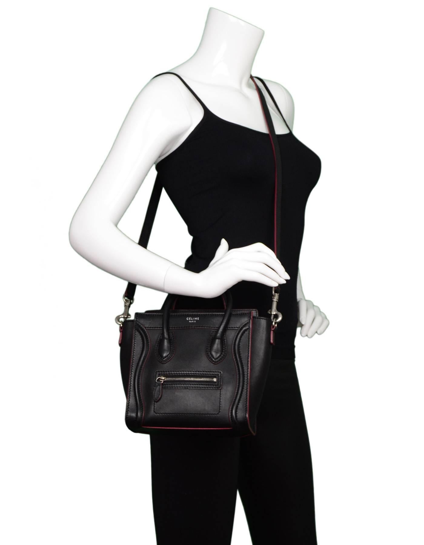 Celine Black Leather Nano Luggage Tote Crossbody Bag w/ Red Trim 3