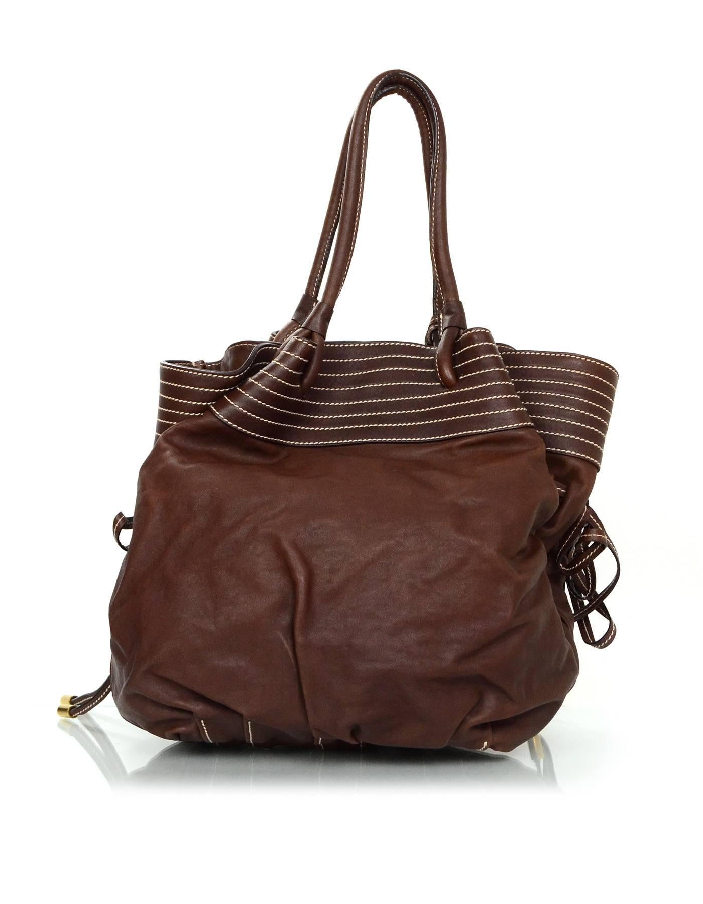 Black Dolce & Gabbana NEW Brown Leather Drawstring Bag rt. $1, 450