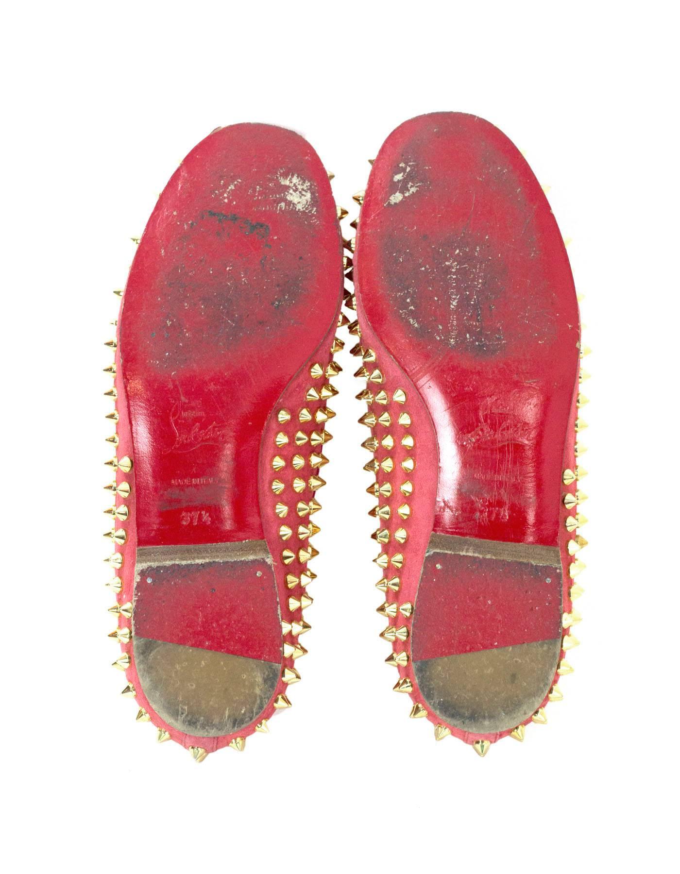 Christian Louboutin Coral Suede and Goldtone Rolling Spike Loafers sz 37.5 2