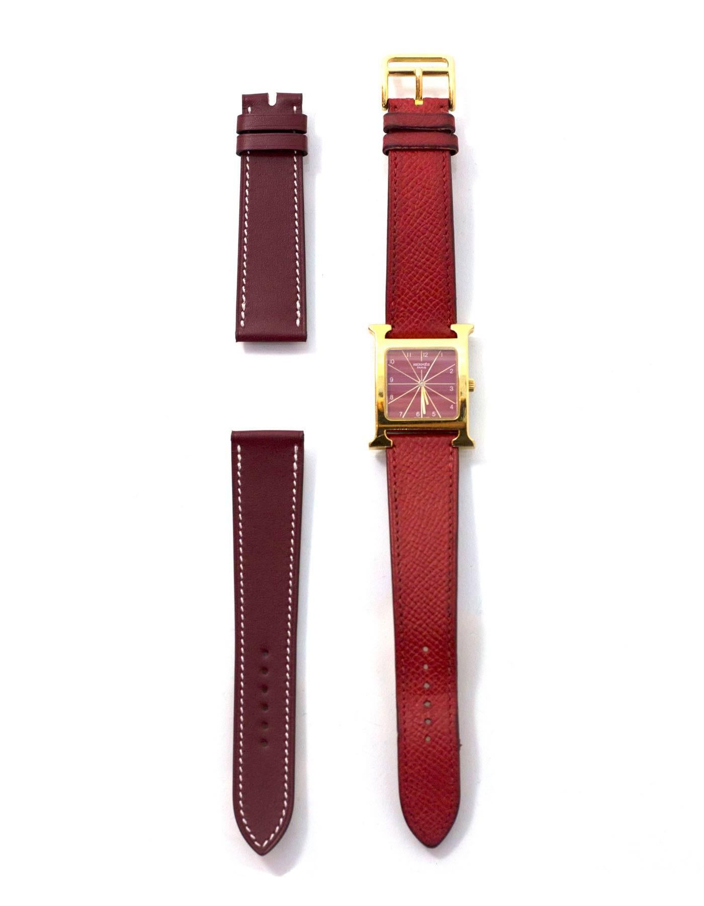 Hermes Red Heure H MM Watch with Extra Rouge H Band Strap 2
