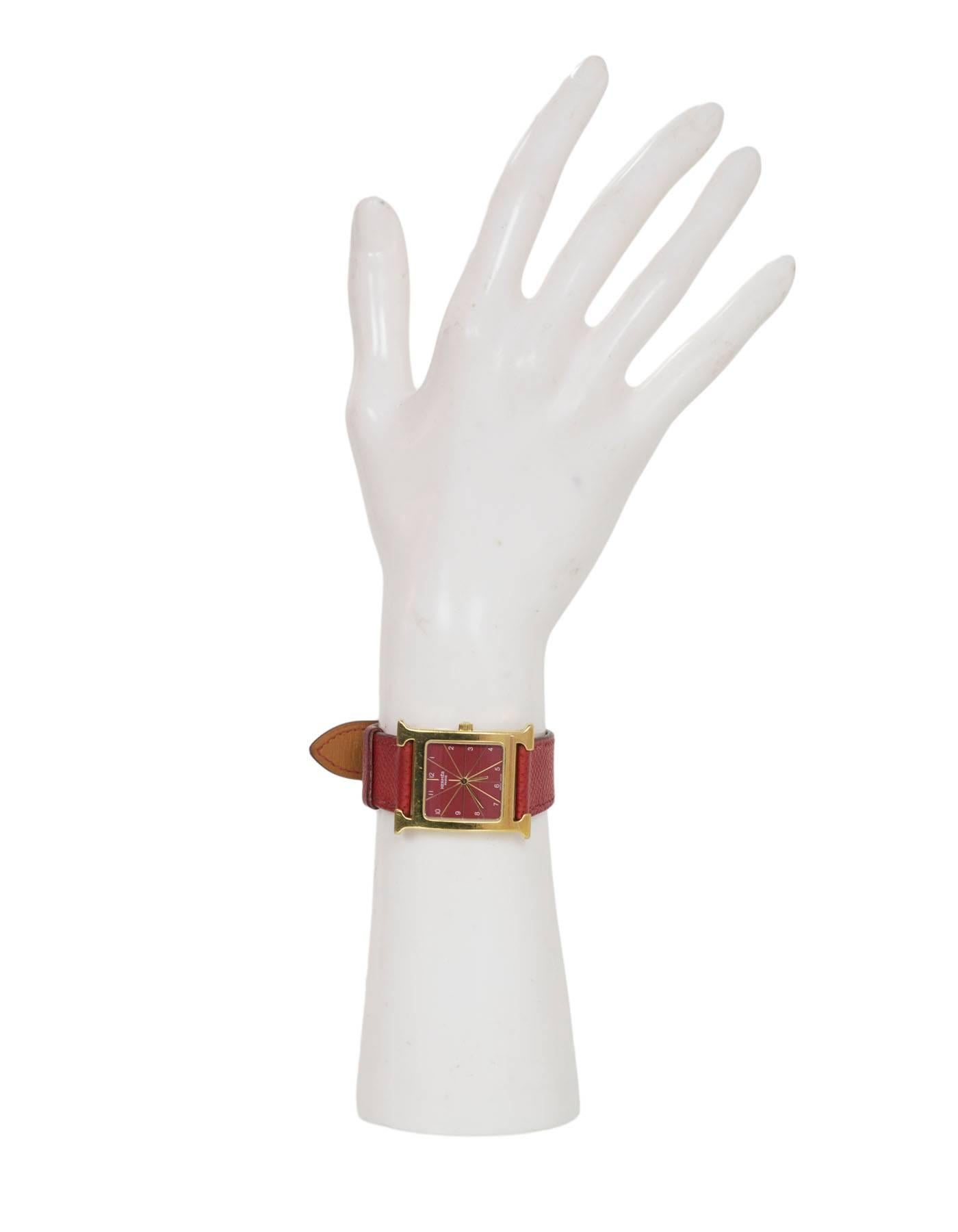 Women's Hermes Red Heure H MM Watch with Extra Rouge H Band Strap