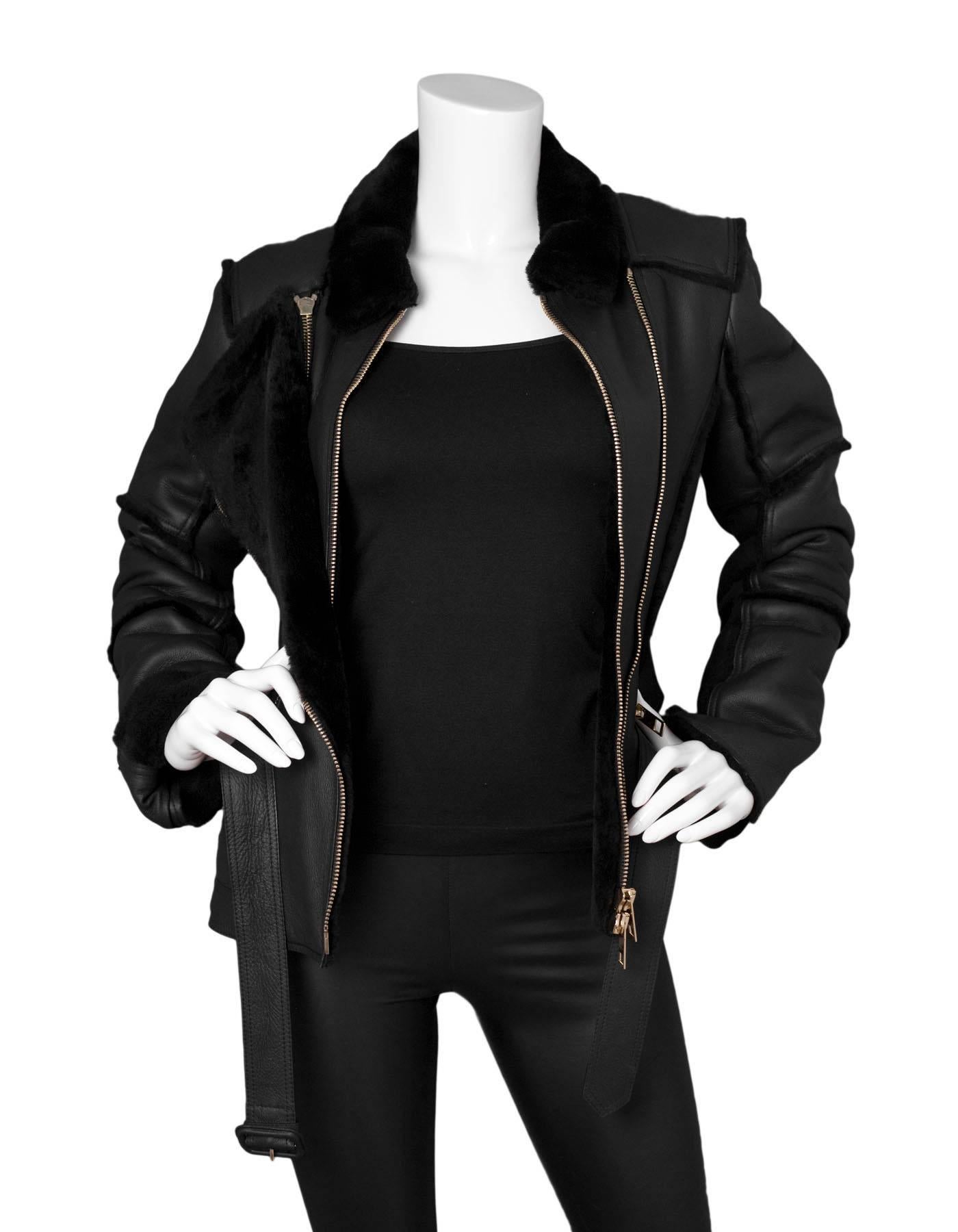 Burberry Black Shearling Moto Jacket Sz Us10 At 1stdibs